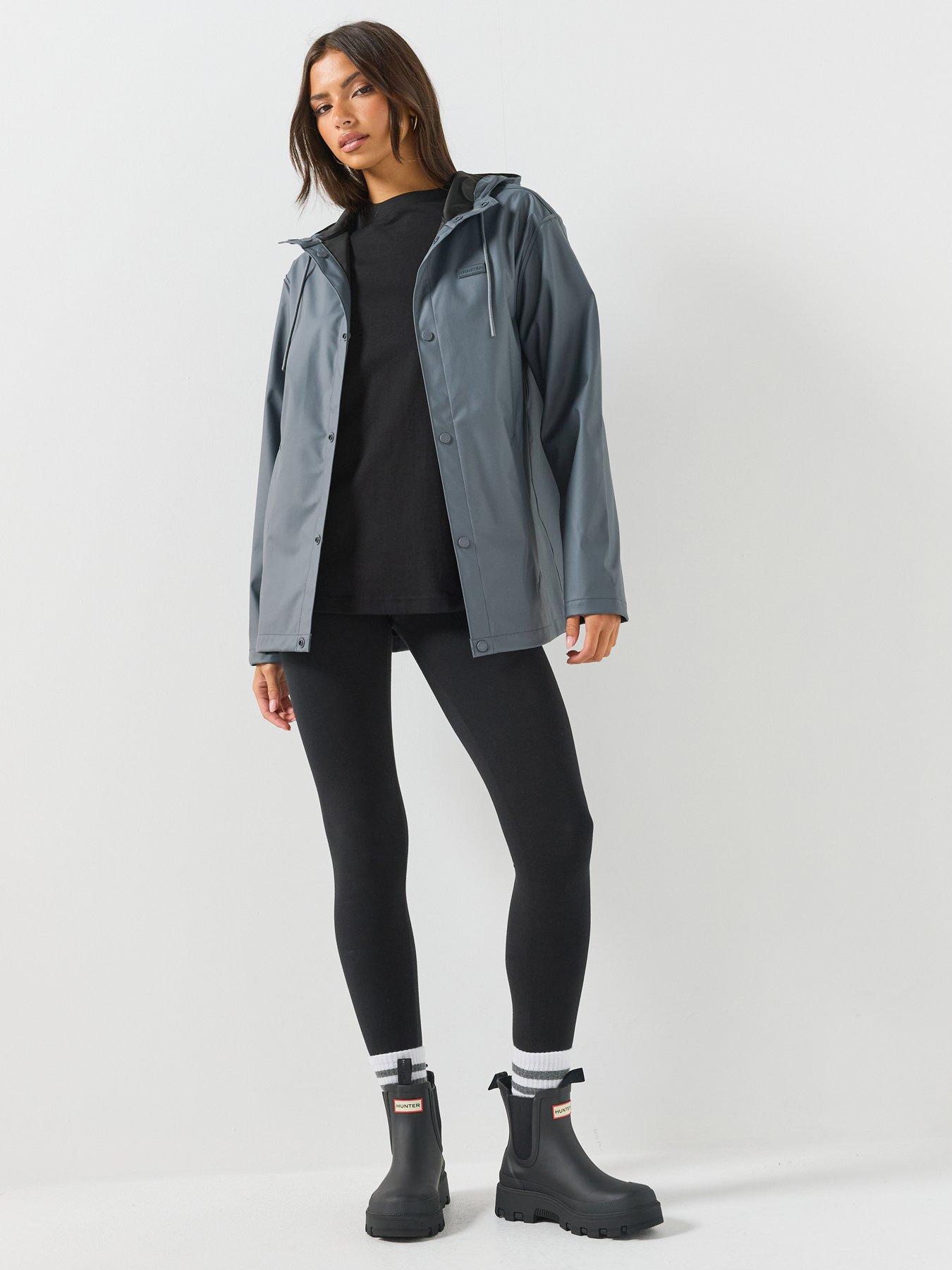 Image 3 of 6 of Hunter Womens Hooded PU Coated Popper Jacket - Grey