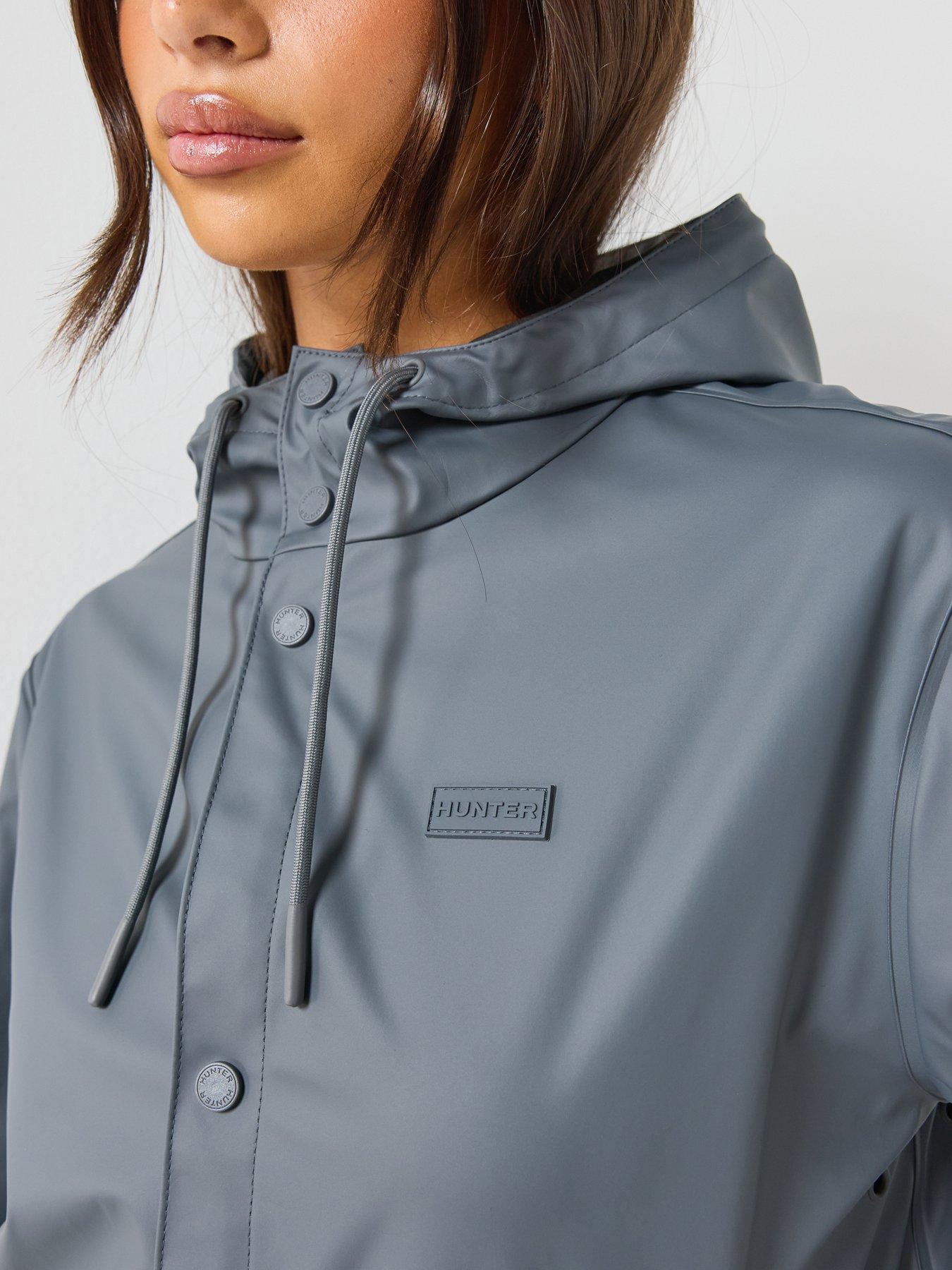 Image 5 of 6 of Hunter Womens Hooded PU Coated Popper Jacket - Grey