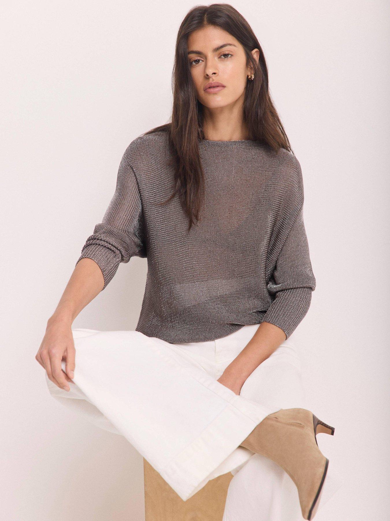 Image 1 of 6 of Mint Velvet Metallic Knitted Top - Silver