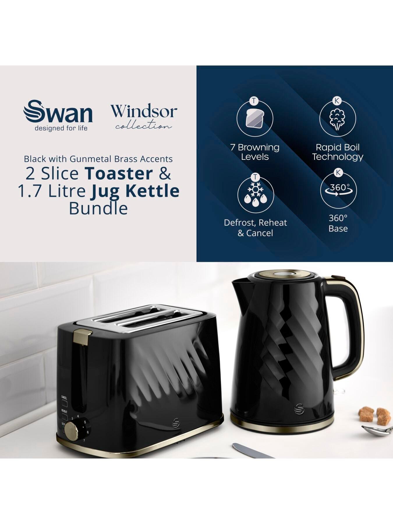 Image 2 of 7 of Swan Windsor 1.7L Rapid Boil Kettle &amp; 2-Slice Toaster Pack - Black