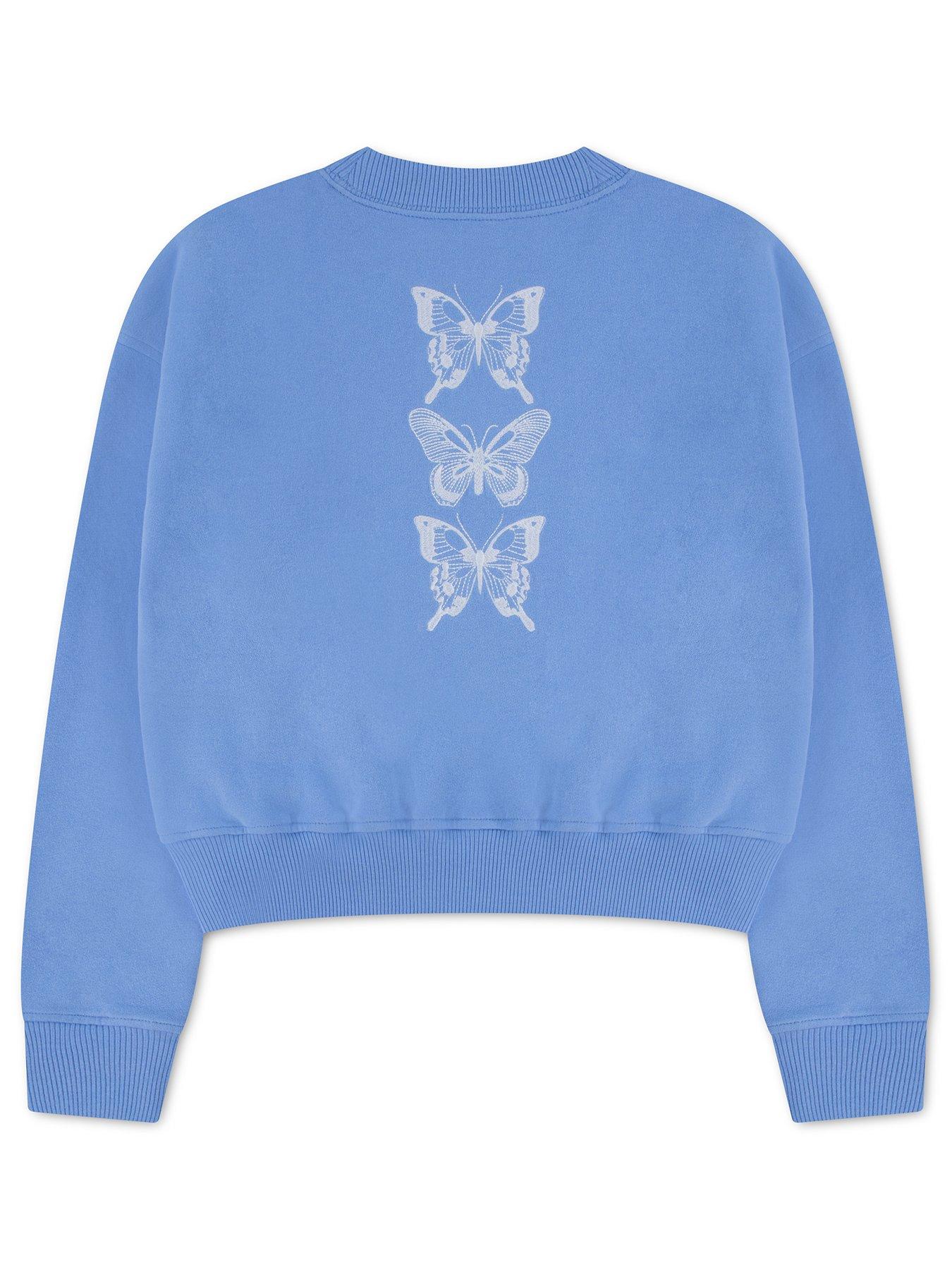 Image 2 of 4 of Abercrombie & Fitch Girls' Gusset Crew Neck Sweatshirt with Butterfly Graphic - Blue