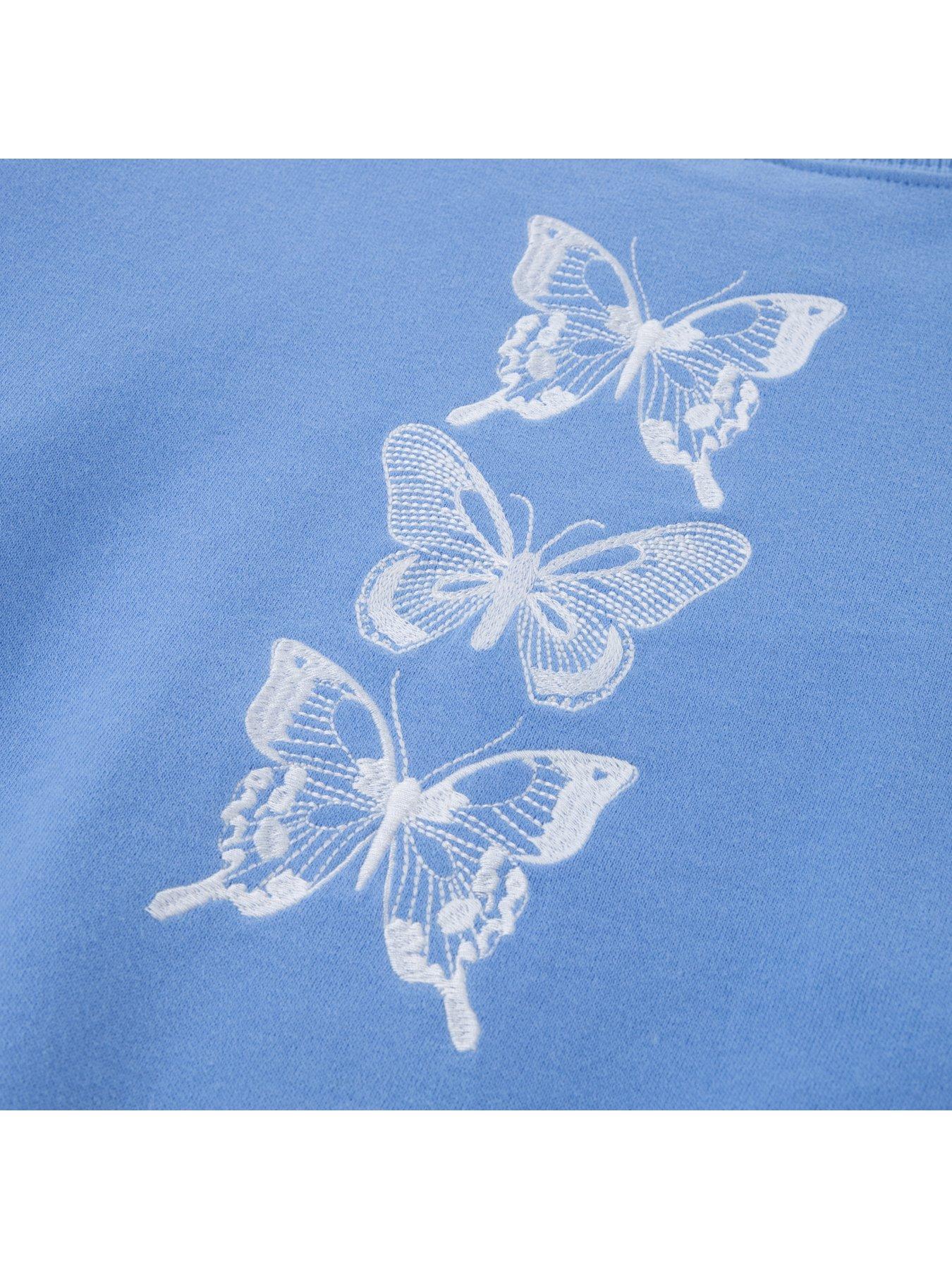 Image 3 of 4 of Abercrombie & Fitch Girls' Gusset Crew Neck Sweatshirt with Butterfly Graphic - Blue