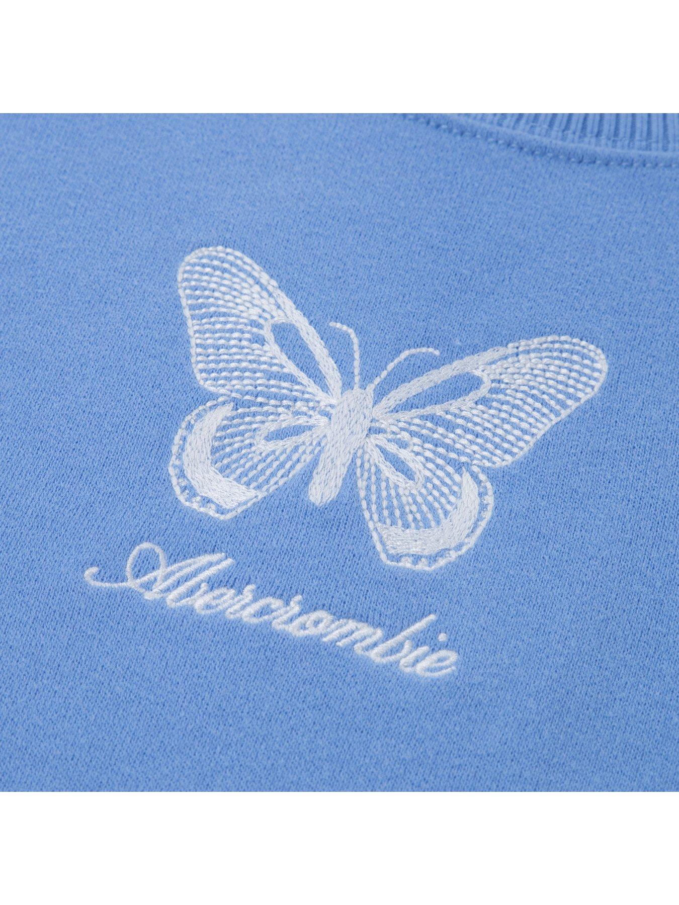 Image 4 of 4 of Abercrombie & Fitch Girls' Gusset Crew Neck Sweatshirt with Butterfly Graphic - Blue