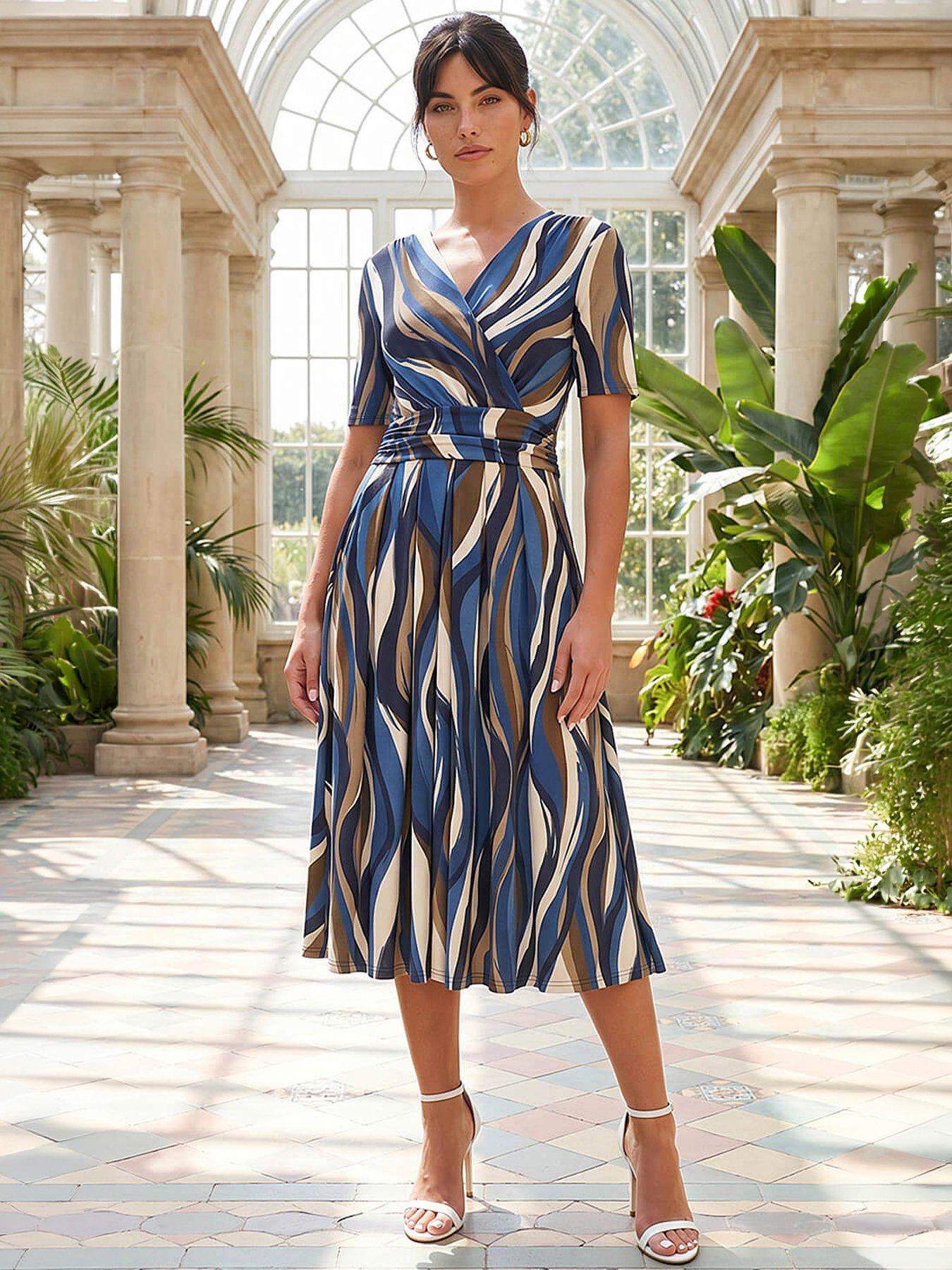 Roman Abstract Print Wrap Midi Dress