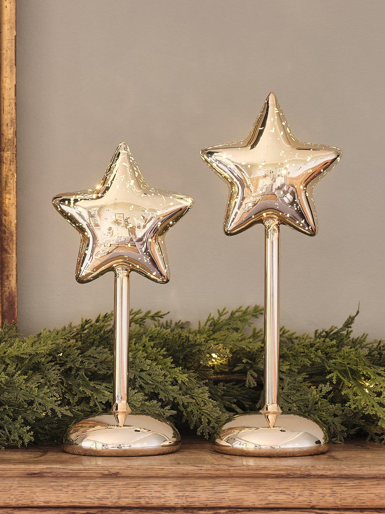 Image 1 of 3 of Lights4Fun Set Of 2 Glass Star Table Decorations