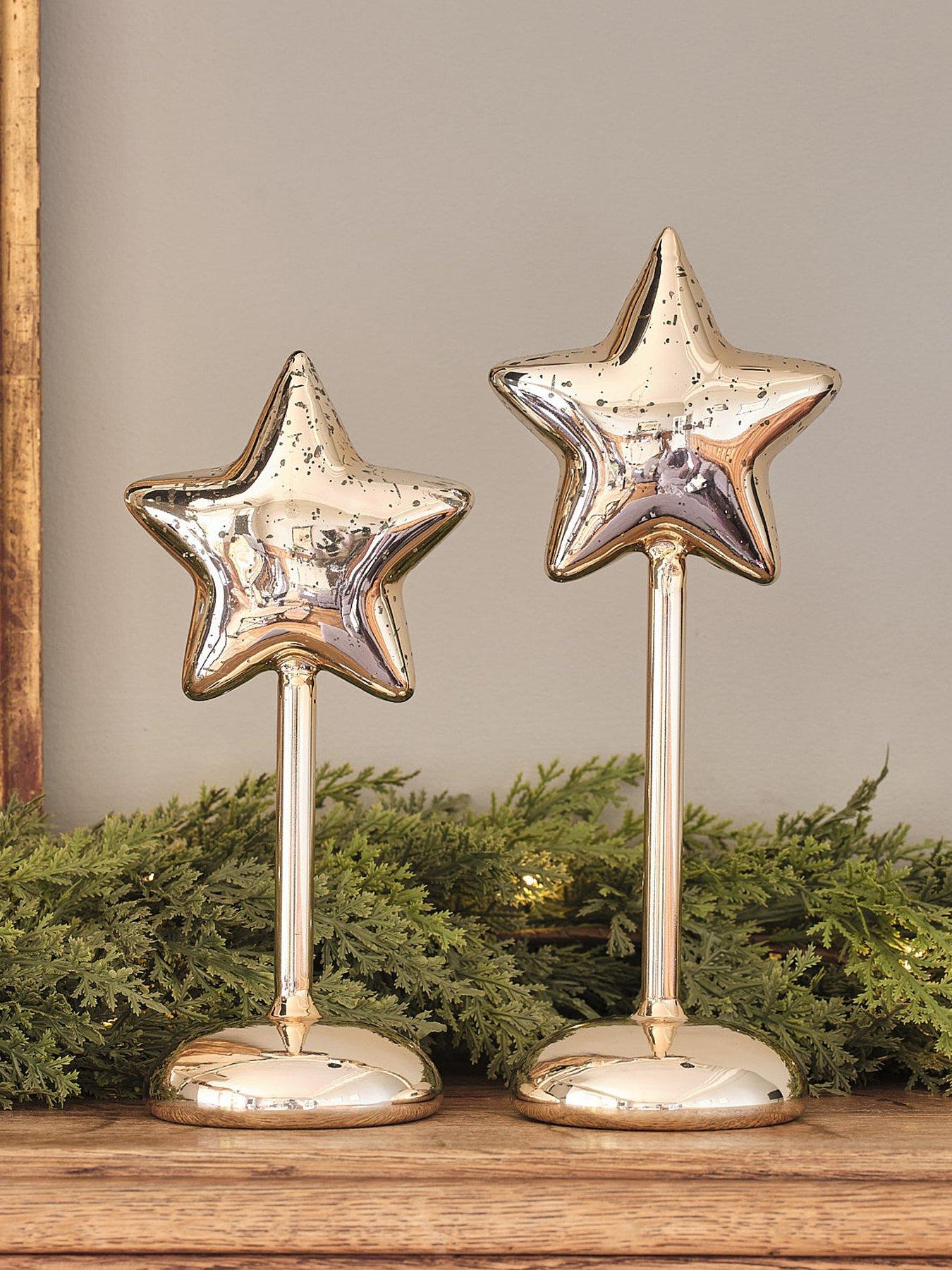 Image 2 of 3 of Lights4Fun Set Of 2 Glass Star Table Decorations