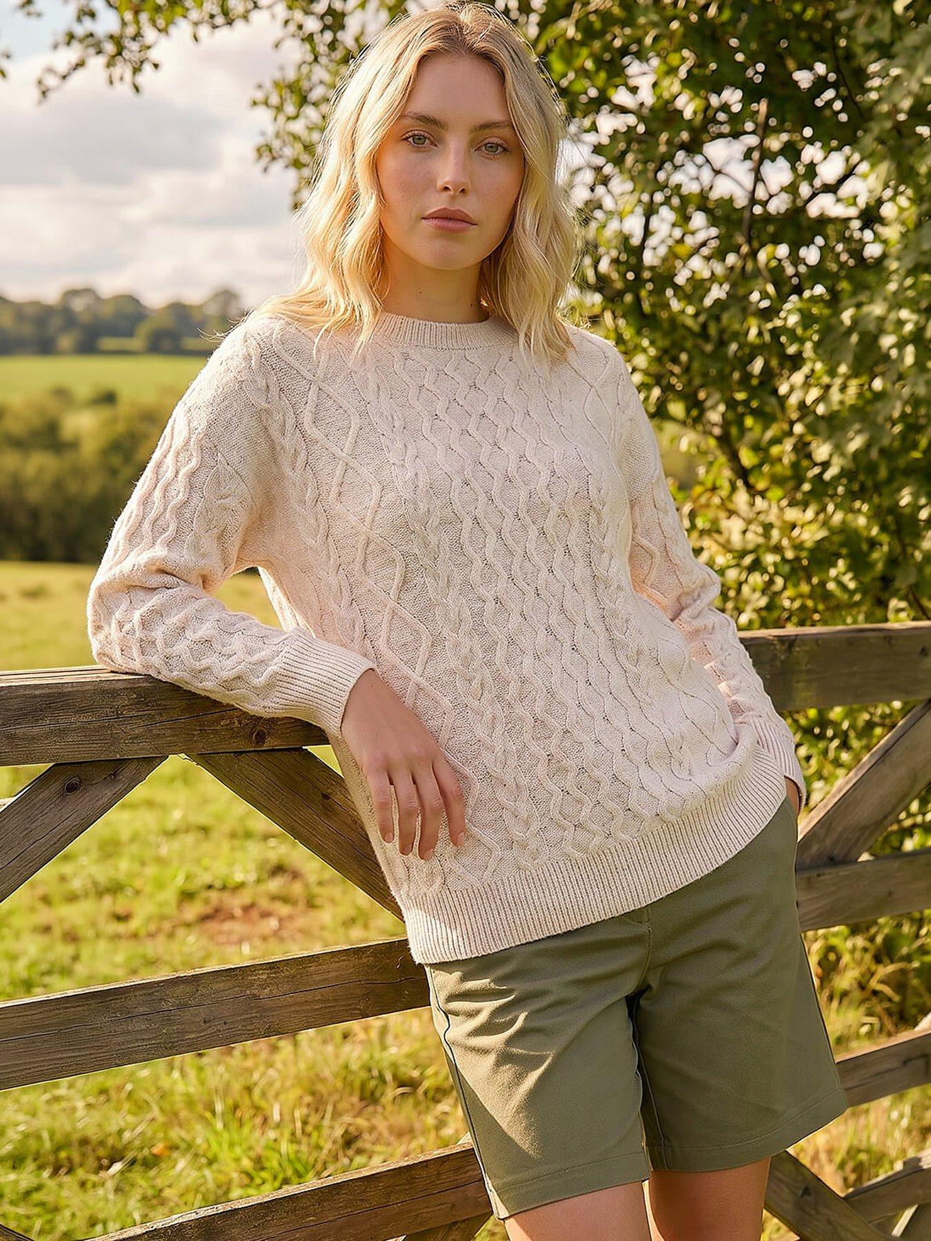 Roman Cable Knit Jumper, Cream, Size 12, Women