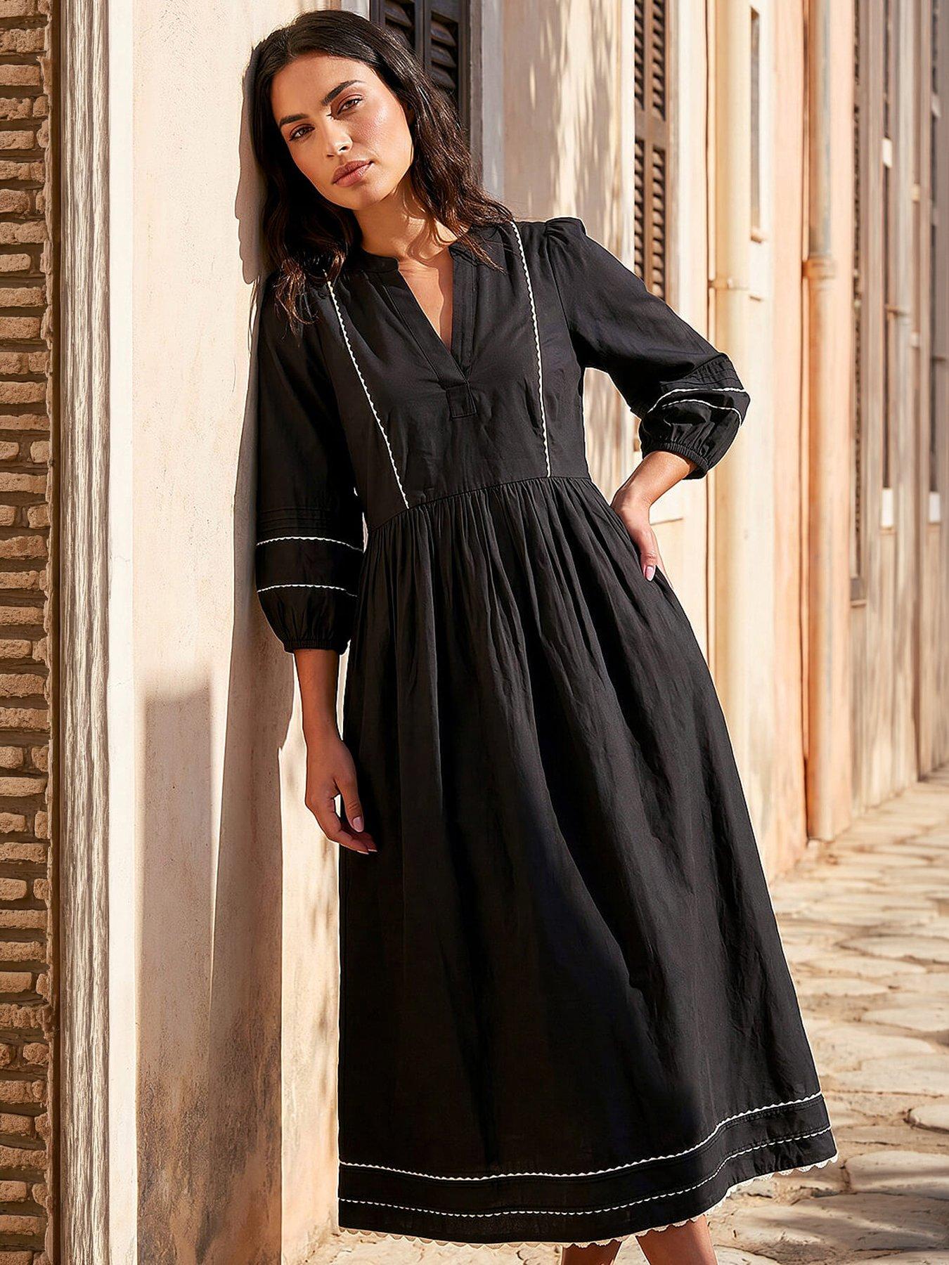 Roman Ric Rac Collared Midi Dress