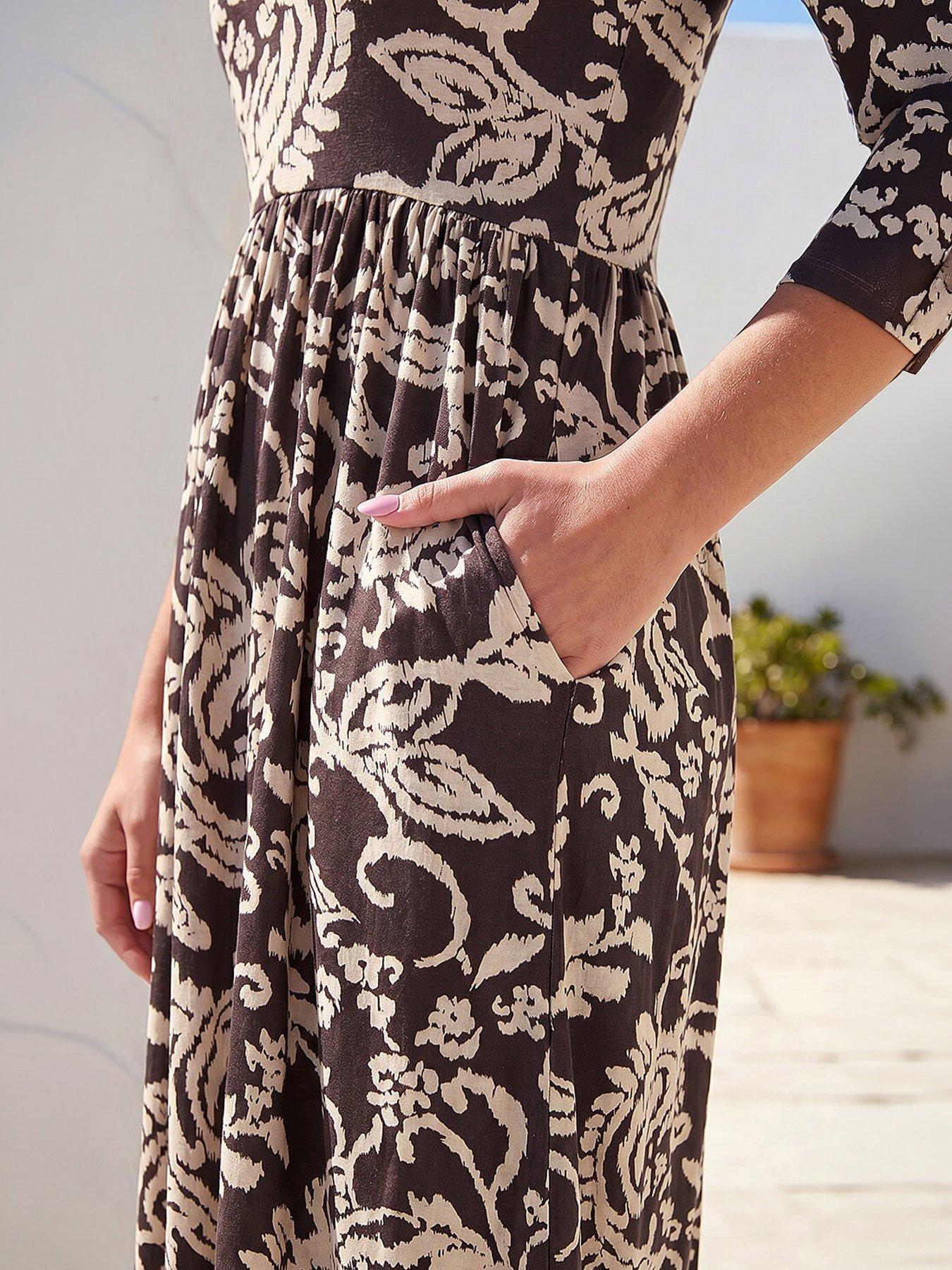 Image 2 of 4 of Roman Leaf Print Pocket Dress