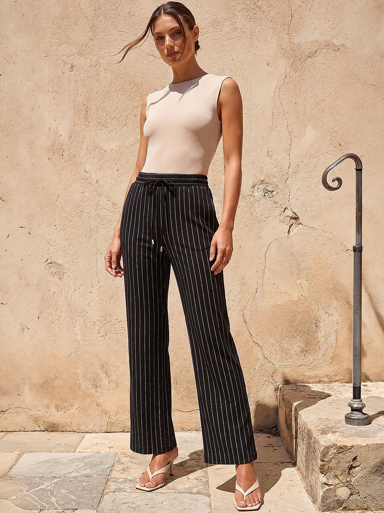 Roman Petite Stripe Trouser, Black, Size 18, Women