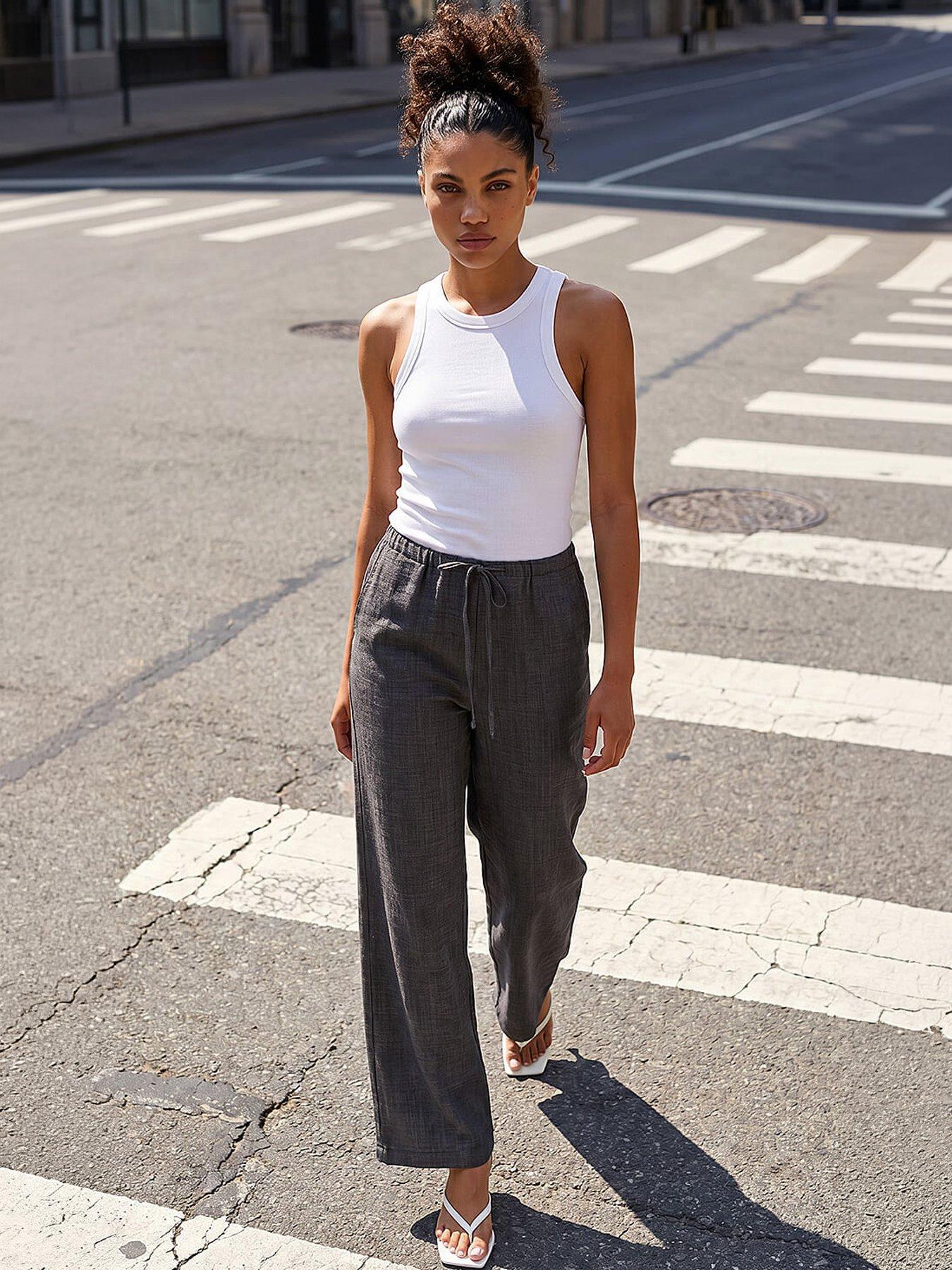 Roman Women's Dark Grey Petite Pull On Woven Trouser In | Size: 18 - Image 7