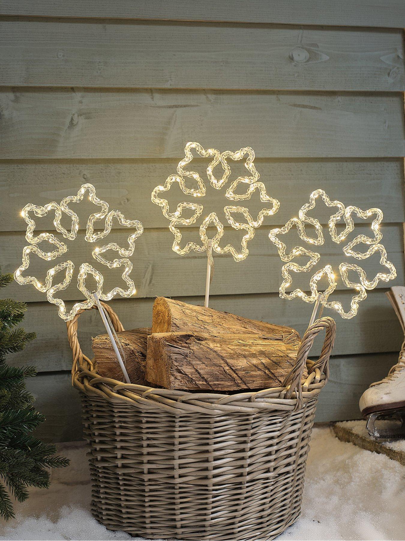 Image 1 of 2 of Lights4Fun Set Of 3 Acrylic Snowflake Stake Lights