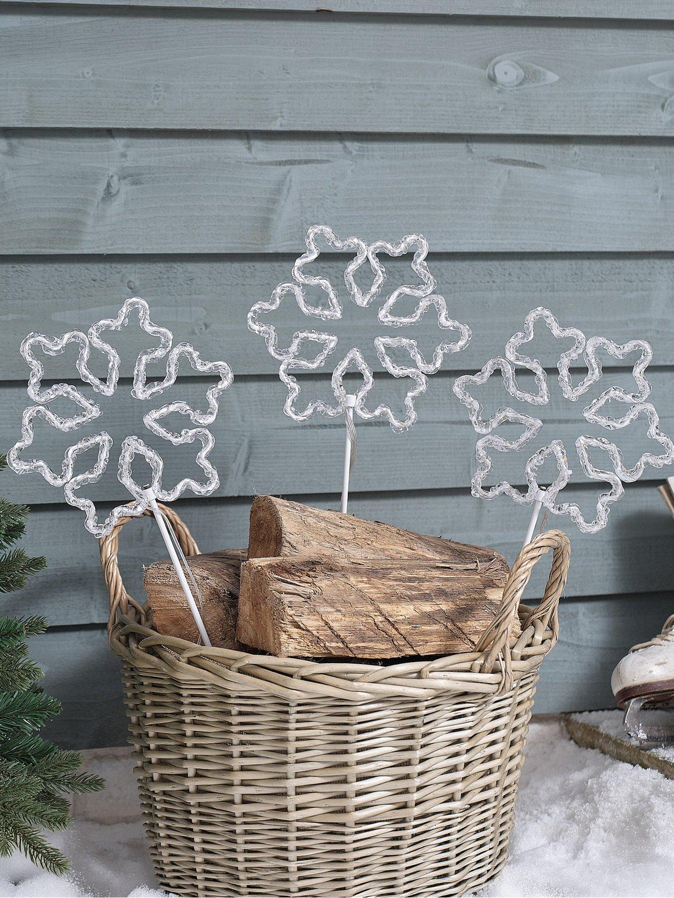 Image 2 of 2 of Lights4Fun Set Of 3 Acrylic Snowflake Stake Lights