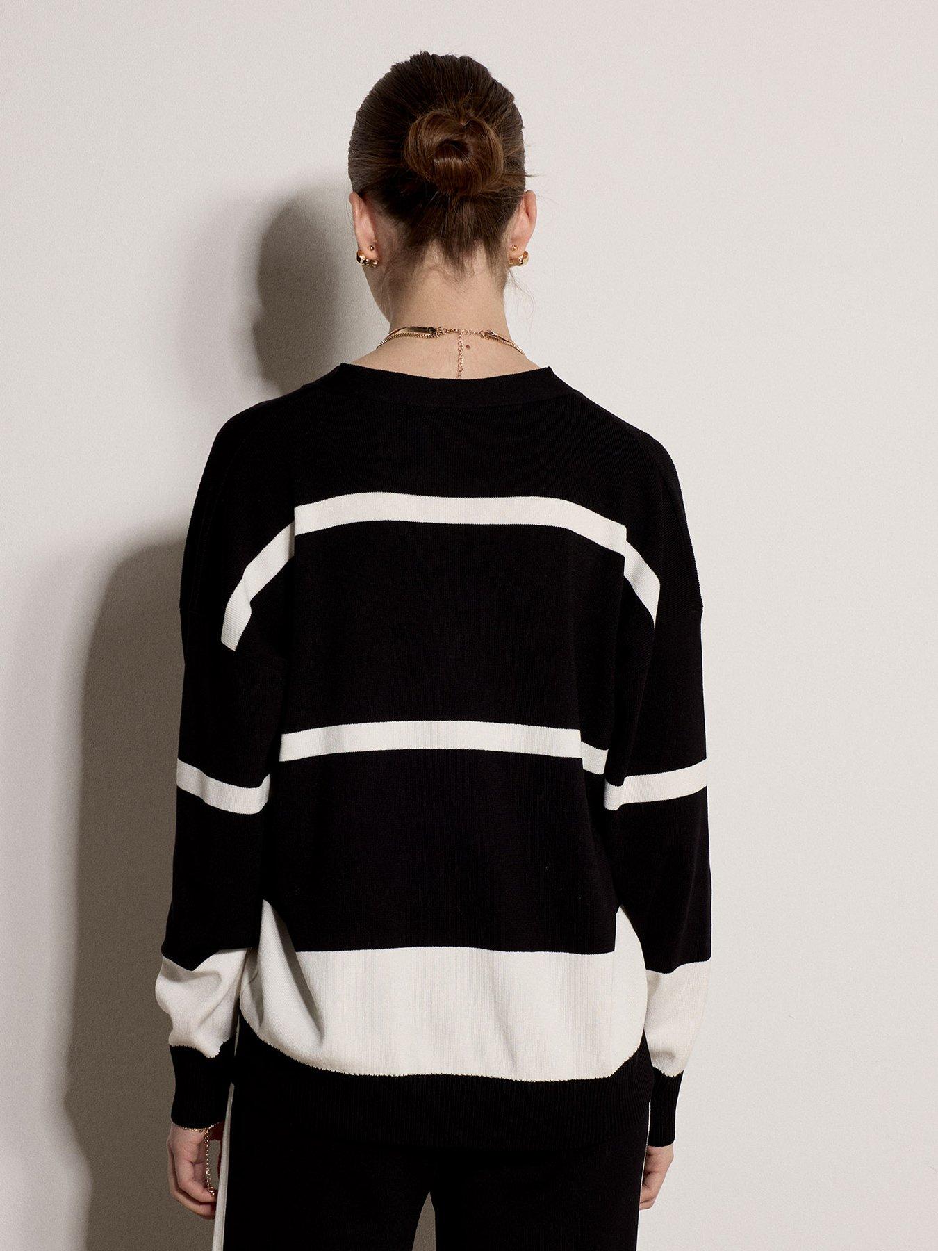 Image 2 of 4 of Apricot Womens Oversized Stripe Button-Through Cardigan - Black