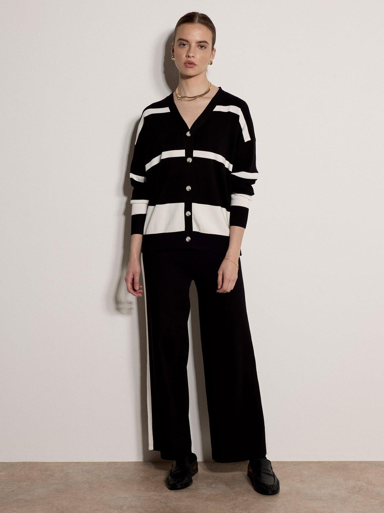 Image 3 of 4 of Apricot Womens Oversized Stripe Button-Through Cardigan - Black