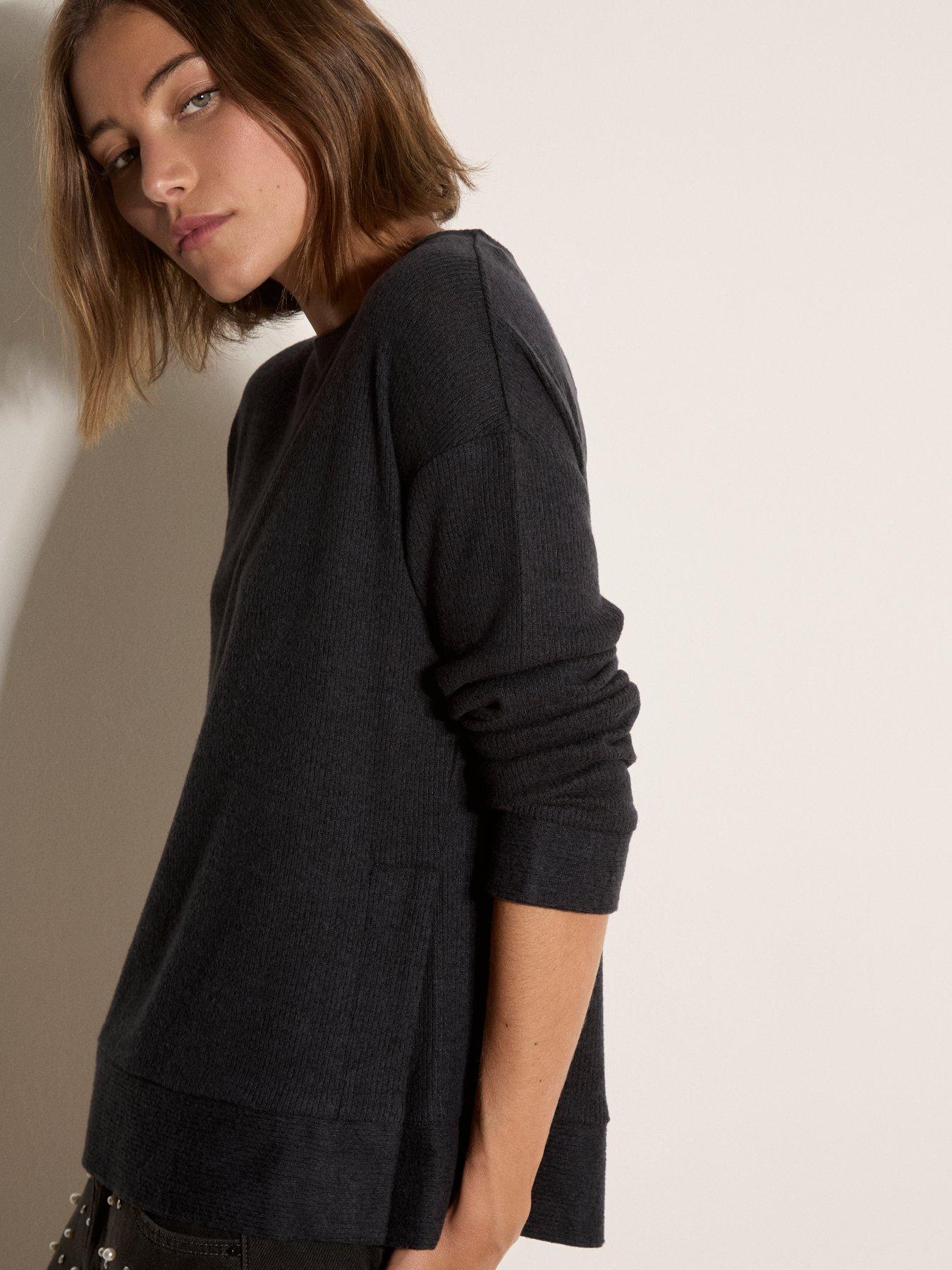 Image 3 of 3 of Apricot Soft Touch Rib Side Split Top - Grey