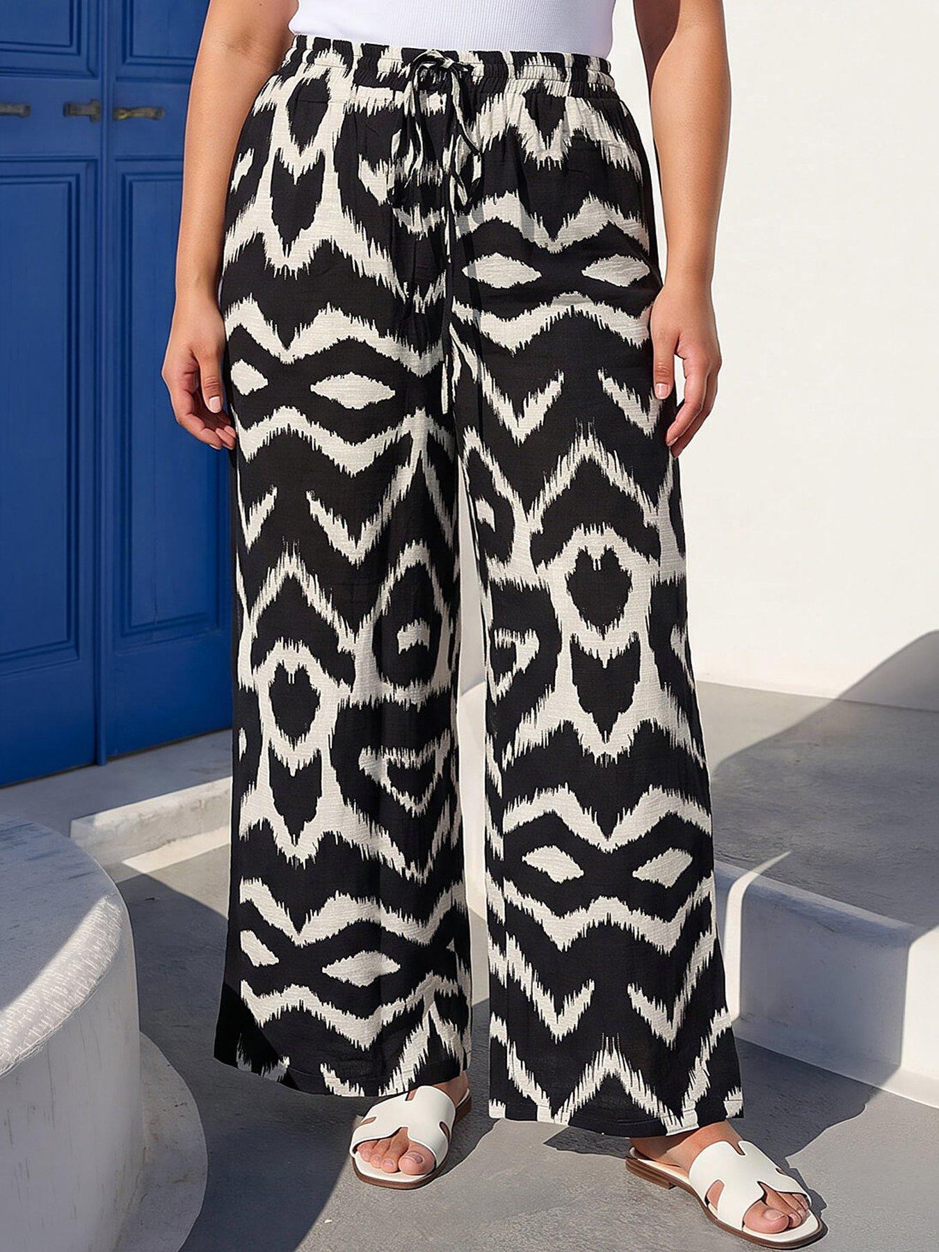 Roman Curve Abstract Print Wide Leg Trouser