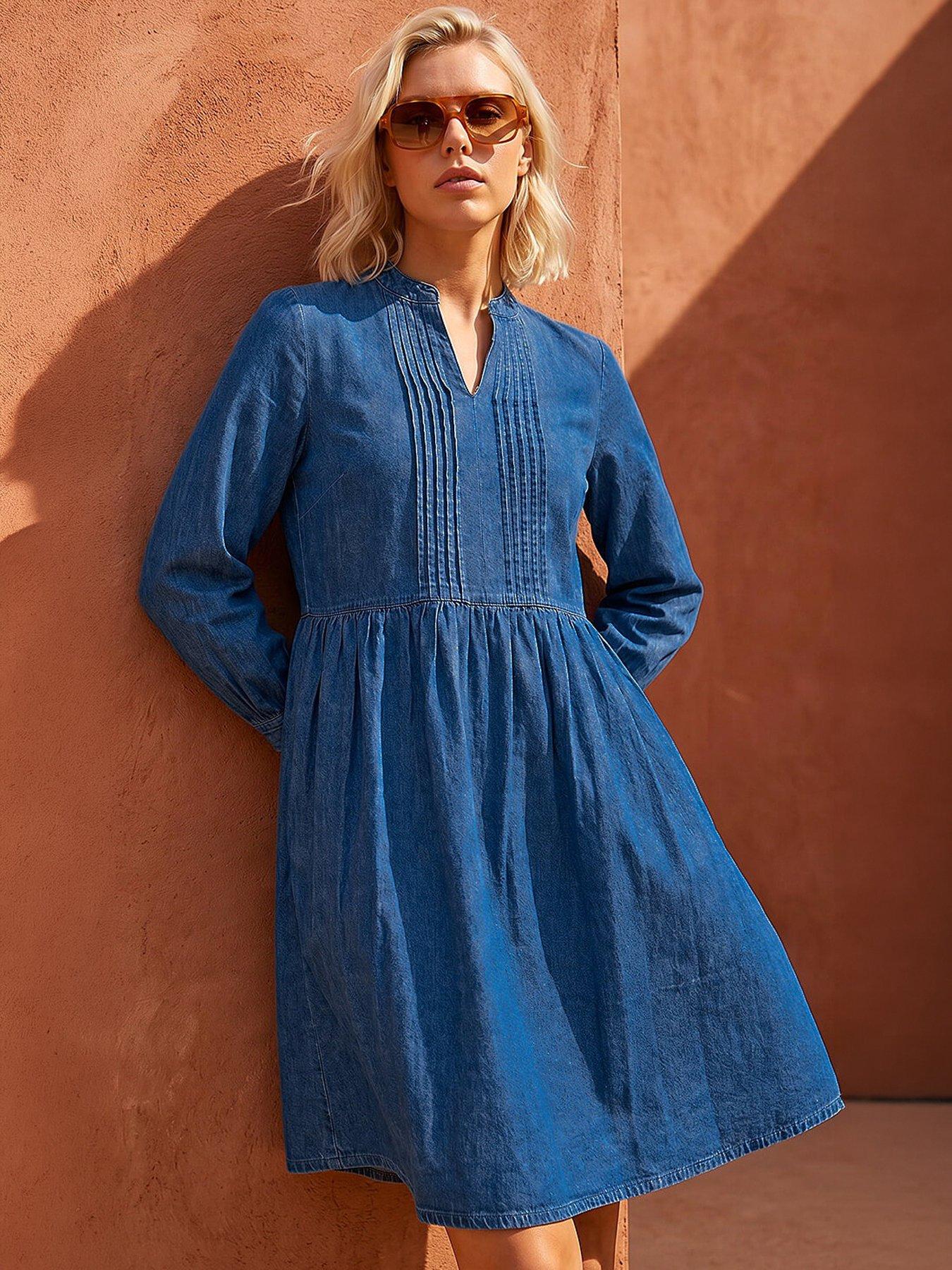 Roman Petite Denim Tunic Dress, Blue, Size 10, Women