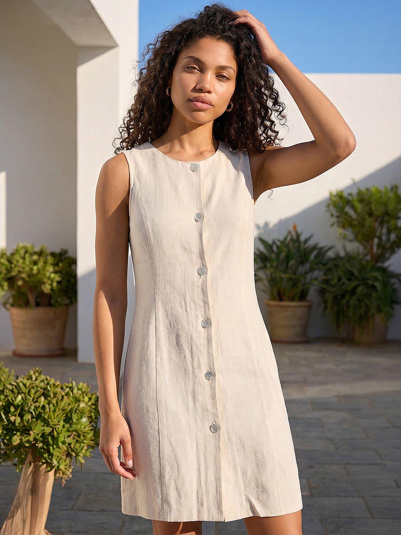 Image 1 of 4 of Roman Petite Linen Panel Button Dress