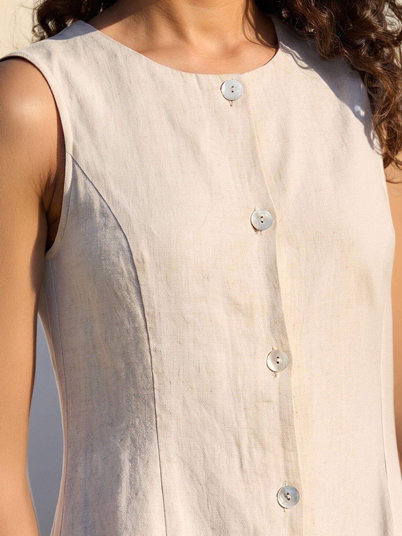 Image 2 of 4 of Roman Petite Linen Panel Button Dress