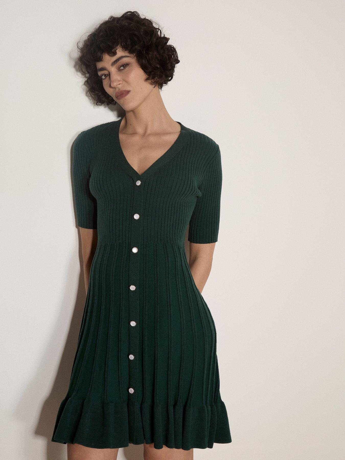 Apricot Apricot Ribbed Fit And Flare Dress