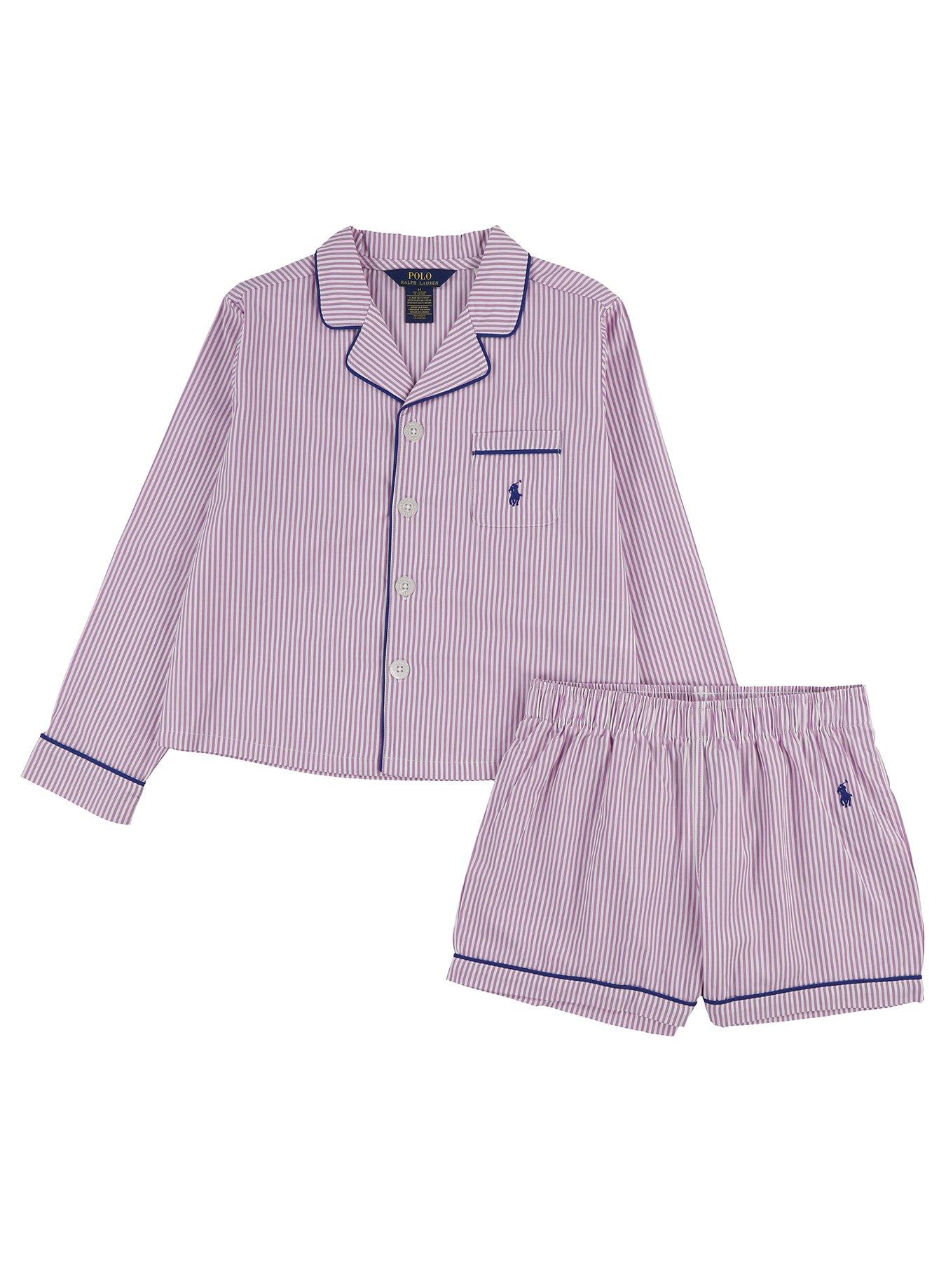 Image 1 of 2 of Polo Ralph Lauren Girls' Long Sleeve Striped Shirt &amp; Shorts Pyjama Set - Pink
