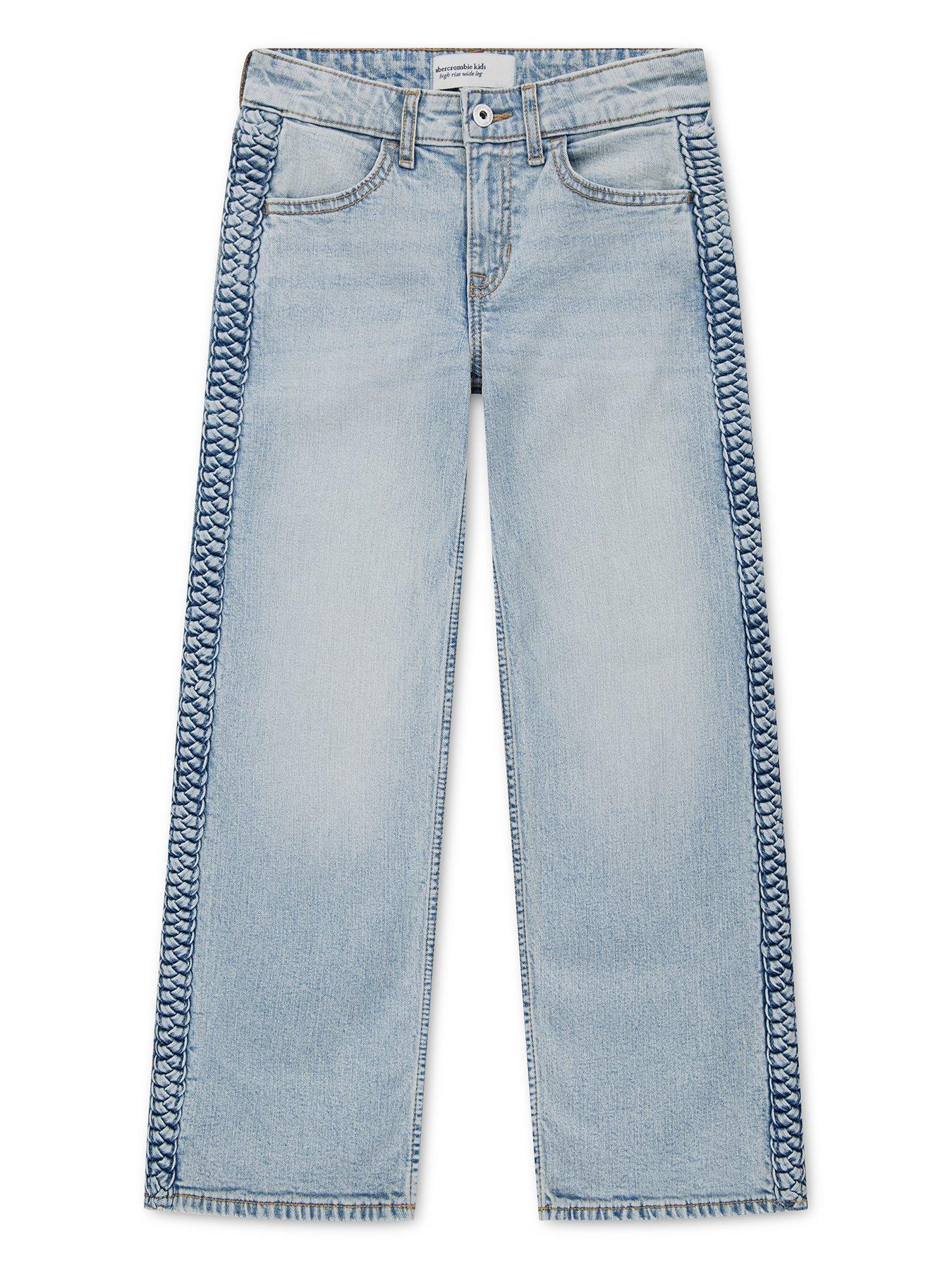 Image 2 of 6 of Abercrombie & Fitch Girls Braided High Rise Wide Leg Jeans - Blue