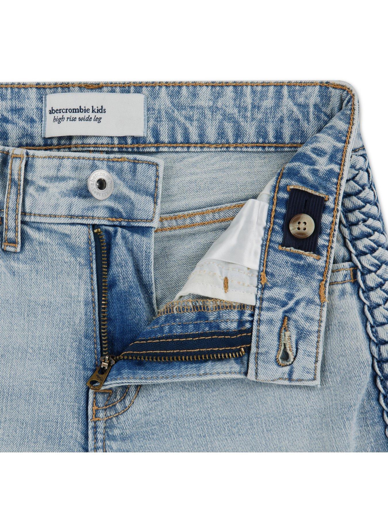 Image 4 of 6 of Abercrombie & Fitch Girls Braided High Rise Wide Leg Jeans - Blue