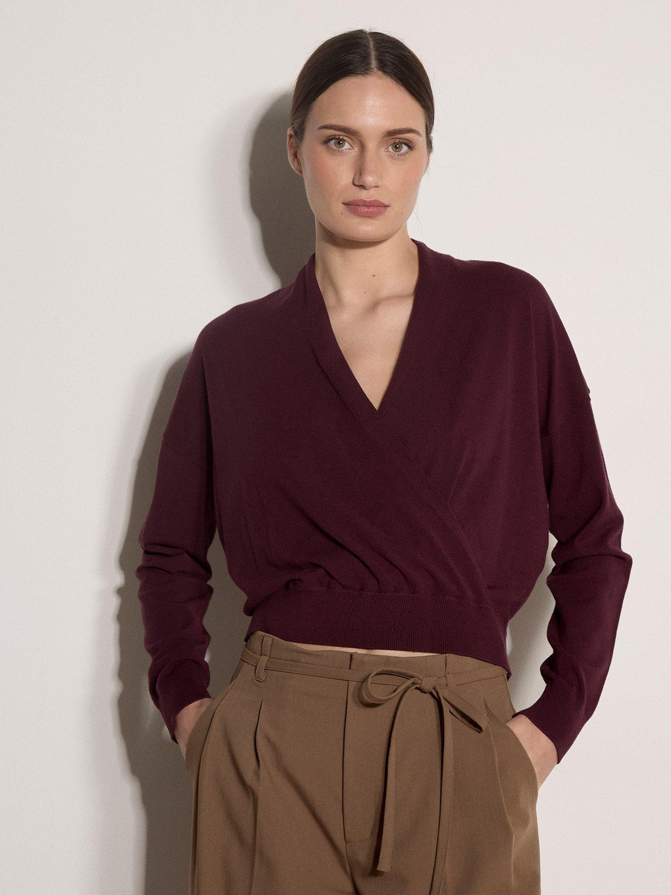 Image 1 of 4 of Apricot Womens Wrap Front Fine Knit Jumper - Red