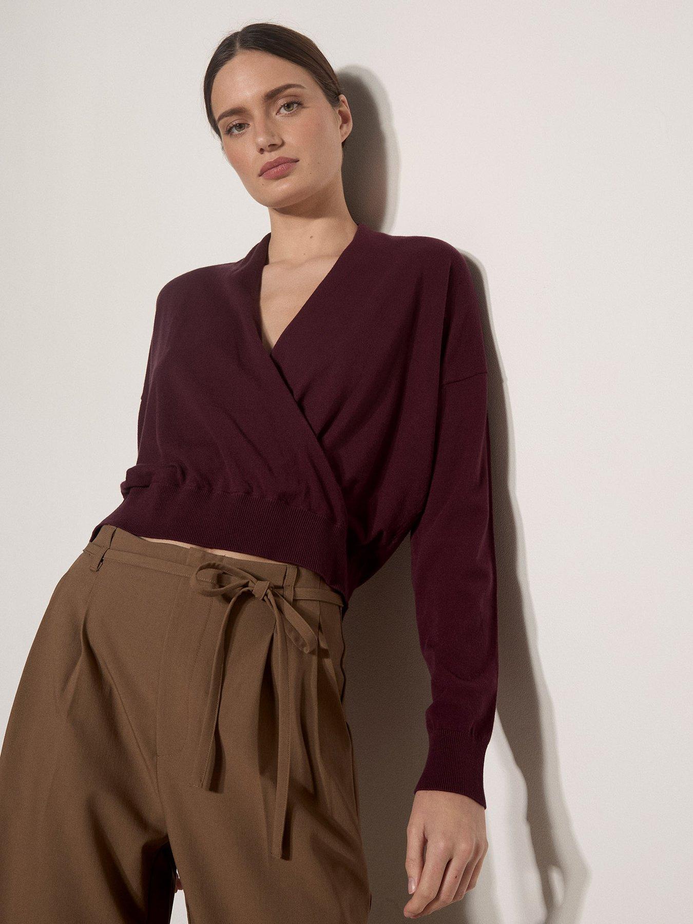 Image 4 of 4 of Apricot Womens Wrap Front Fine Knit Jumper - Red