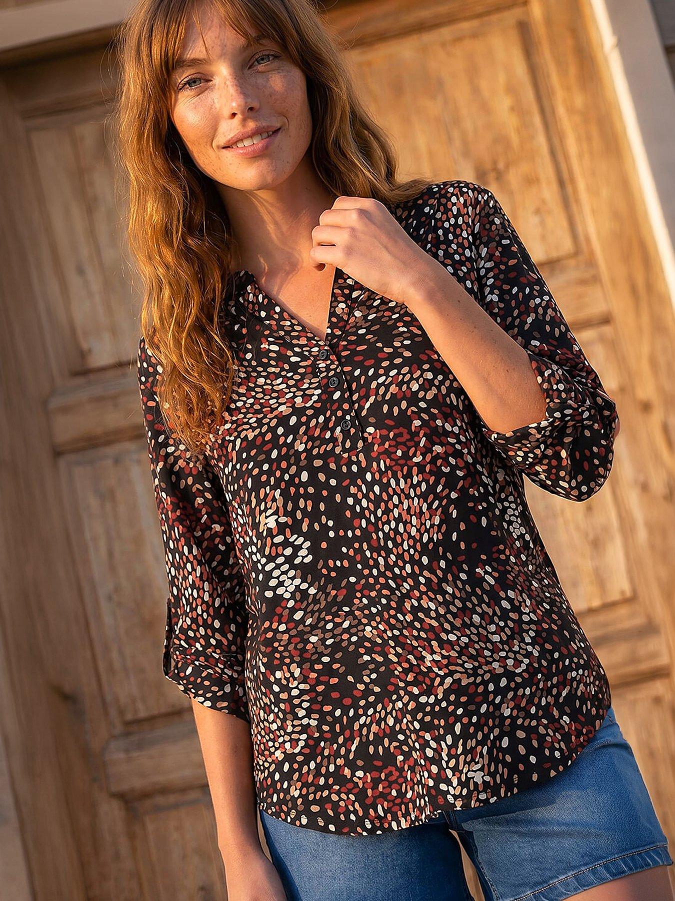 Roman Abstract Puff Print Shirt, Orange, Size 12, Women