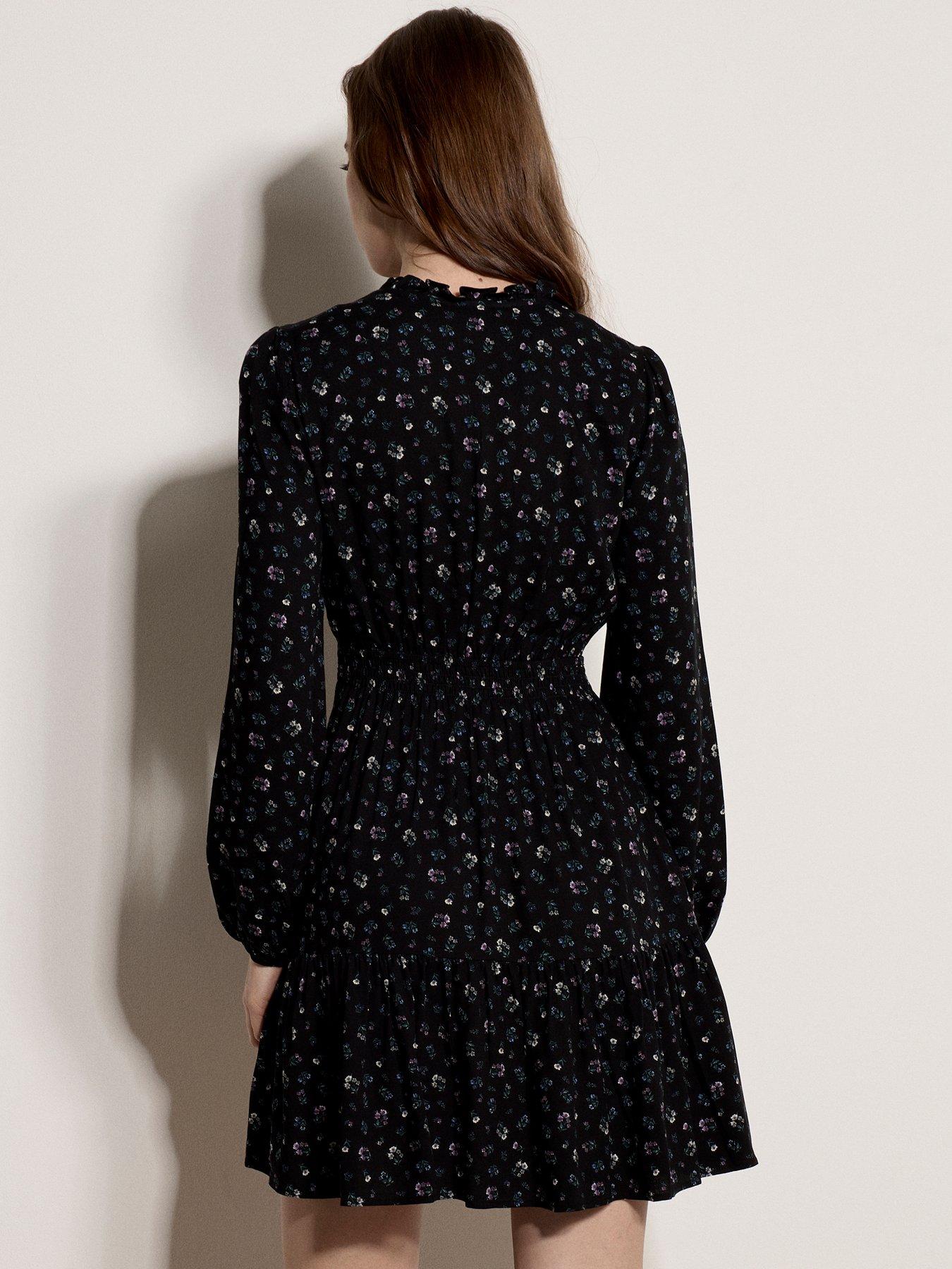 Image 2 of 5 of Apricot Womens Ditsy Floral Shirred Waist Tiered Mini Dress - Black
