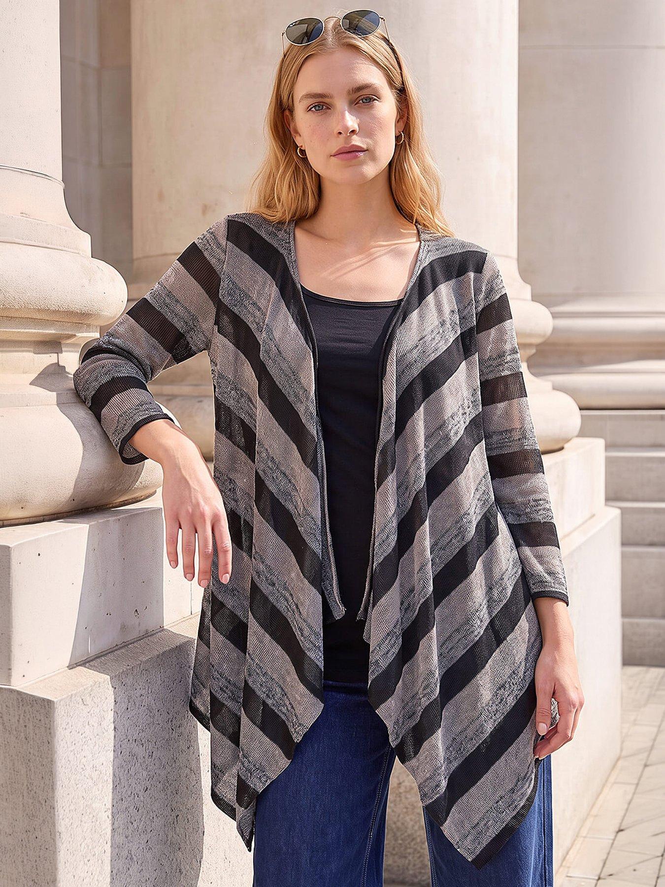 Roman 2 In 1 Stripe Cardigan, Black, Size 12, Women