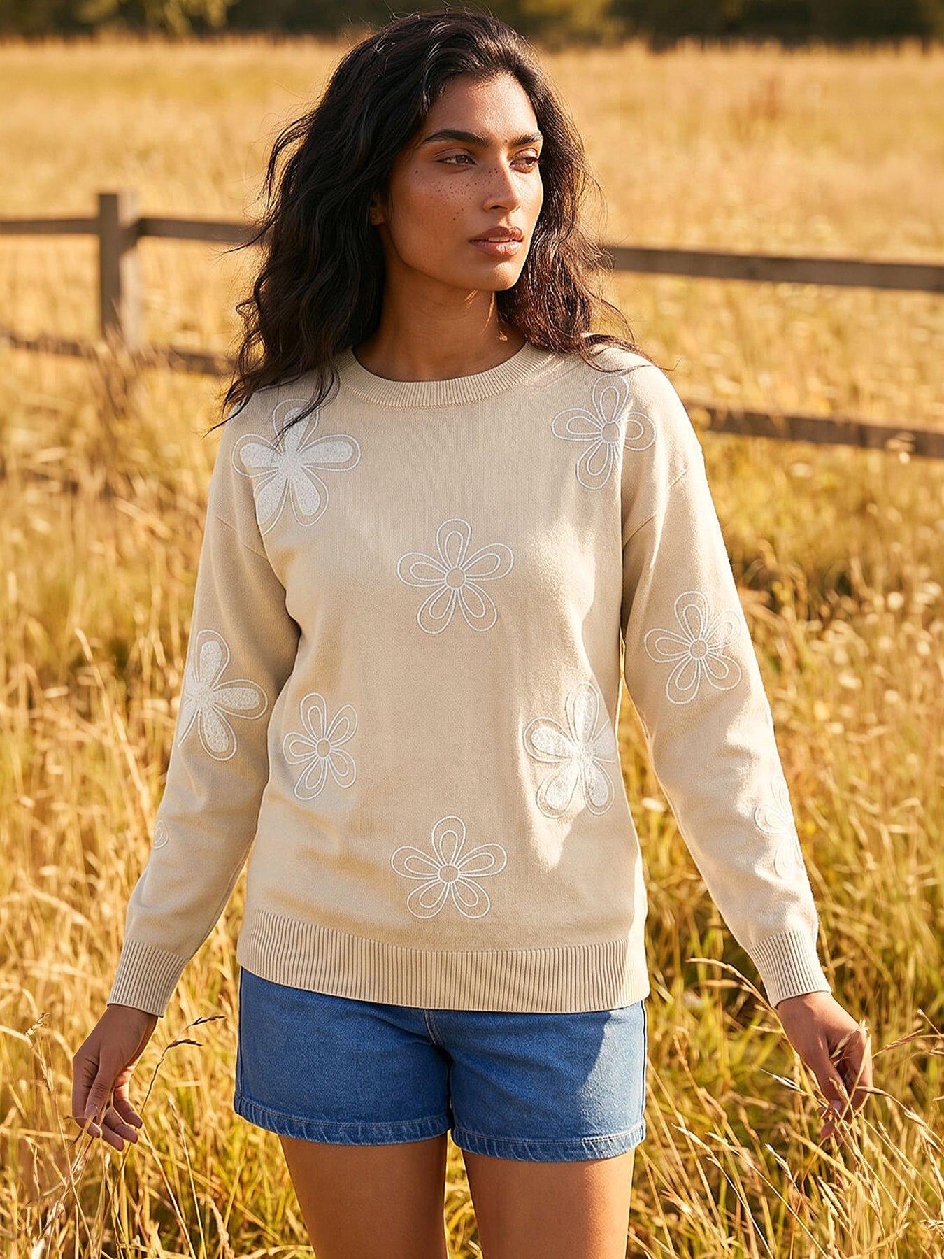 Roman Soft Floral Knit, Cream, Size 12, Women