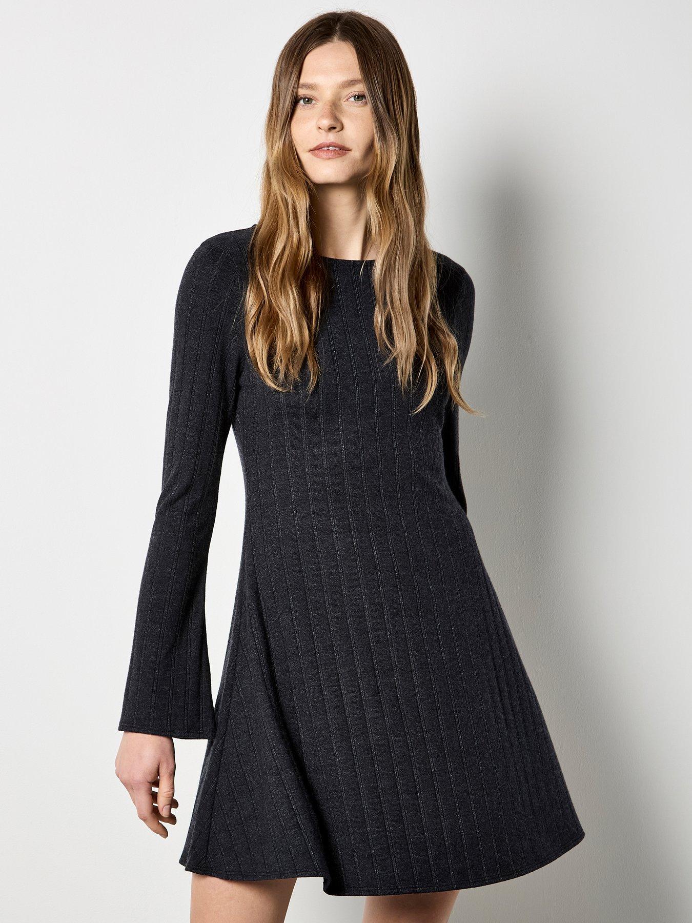 Apricot Pointelle Jersey Swing Dress - Black