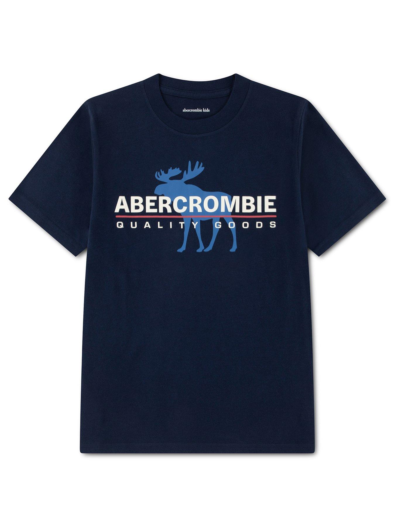 Image 1 of 3 of Abercrombie & Fitch Boys' Core Logo Print Crew Neck T-Shirt - Navy