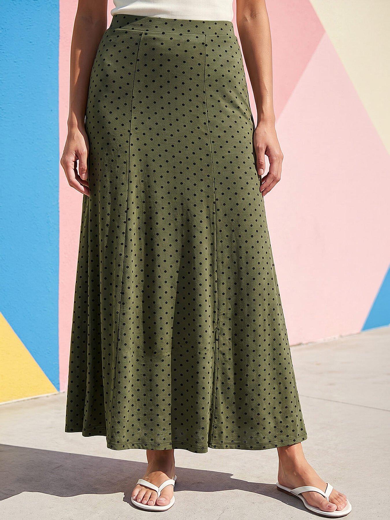 Roman Polka Dot Midi Skirt - Khaki