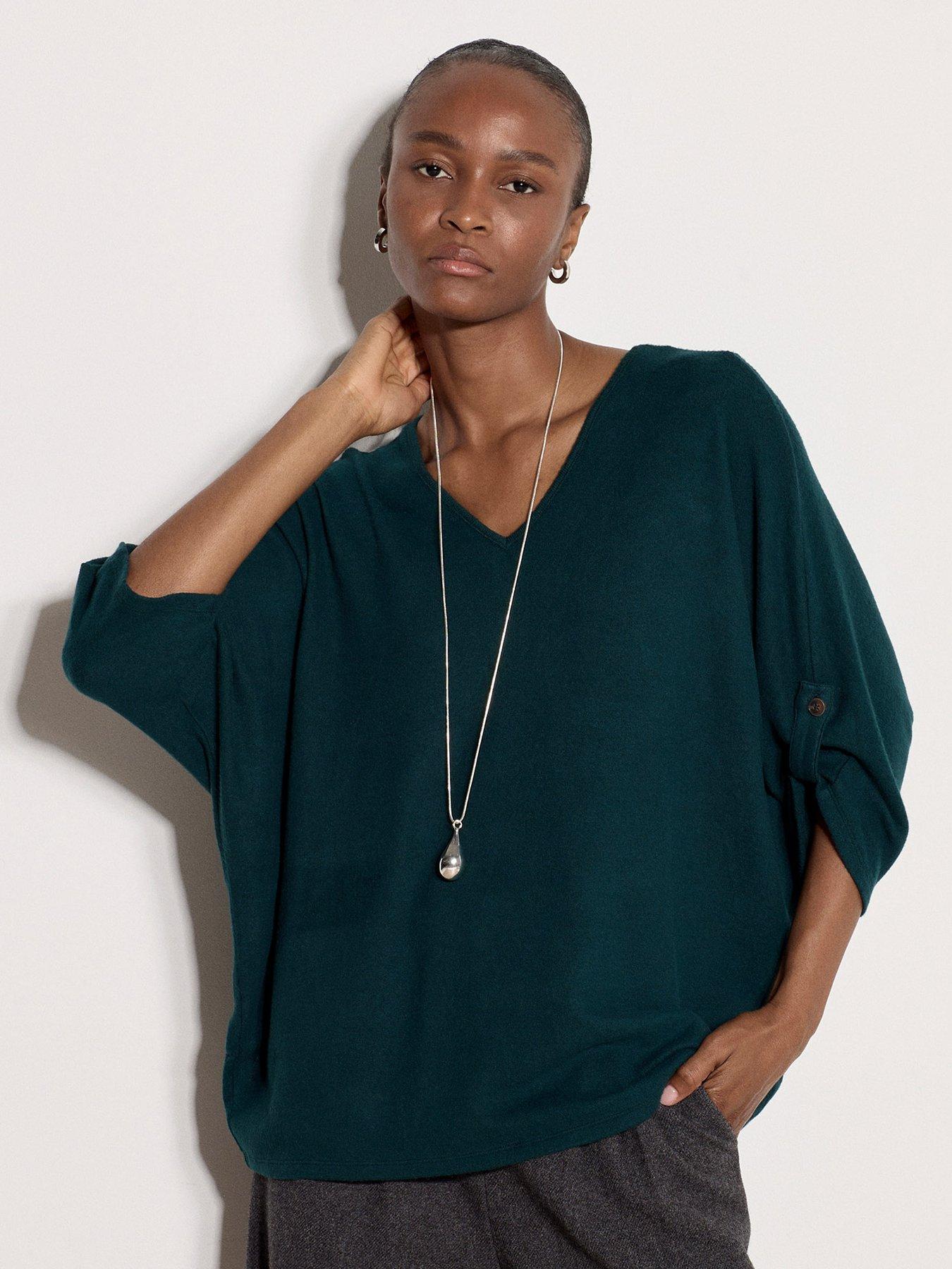 Image 1 of 4 of Apricot Womens Soft Touch Batwing V-Neck Blouse - Green