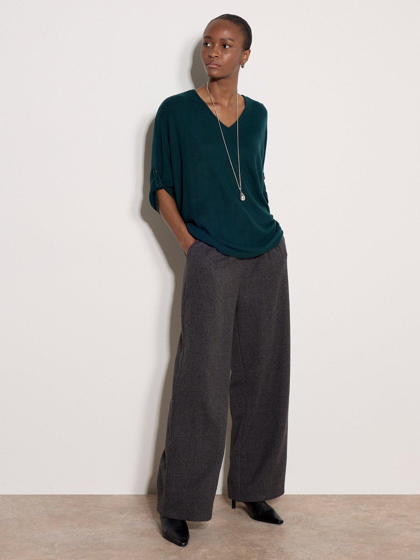 Image 3 of 4 of Apricot Womens Soft Touch Batwing V-Neck Blouse - Green