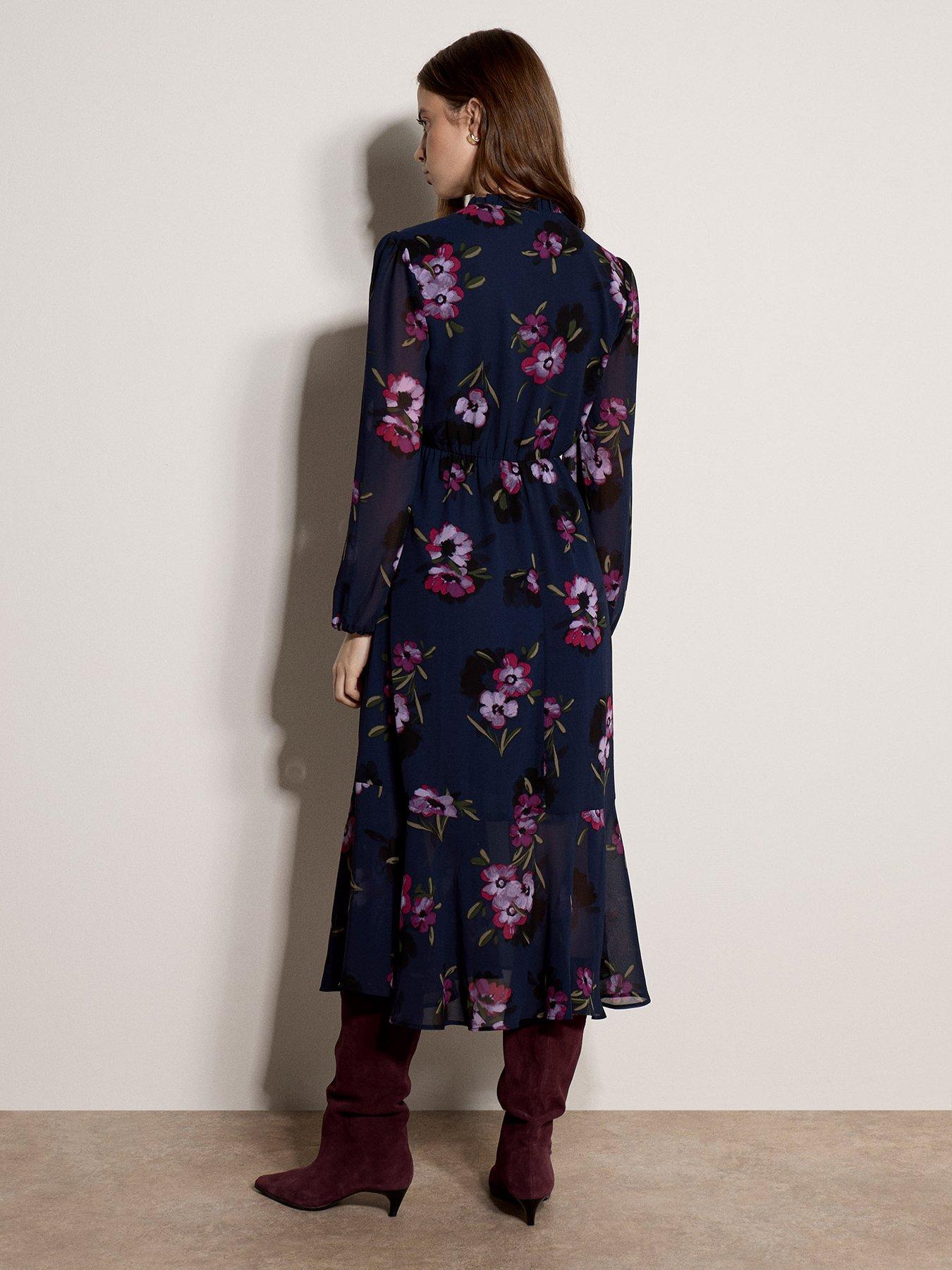 Image 2 of 5 of Apricot Womens Camellia Bunches Tie Up Tea Dress - Navy