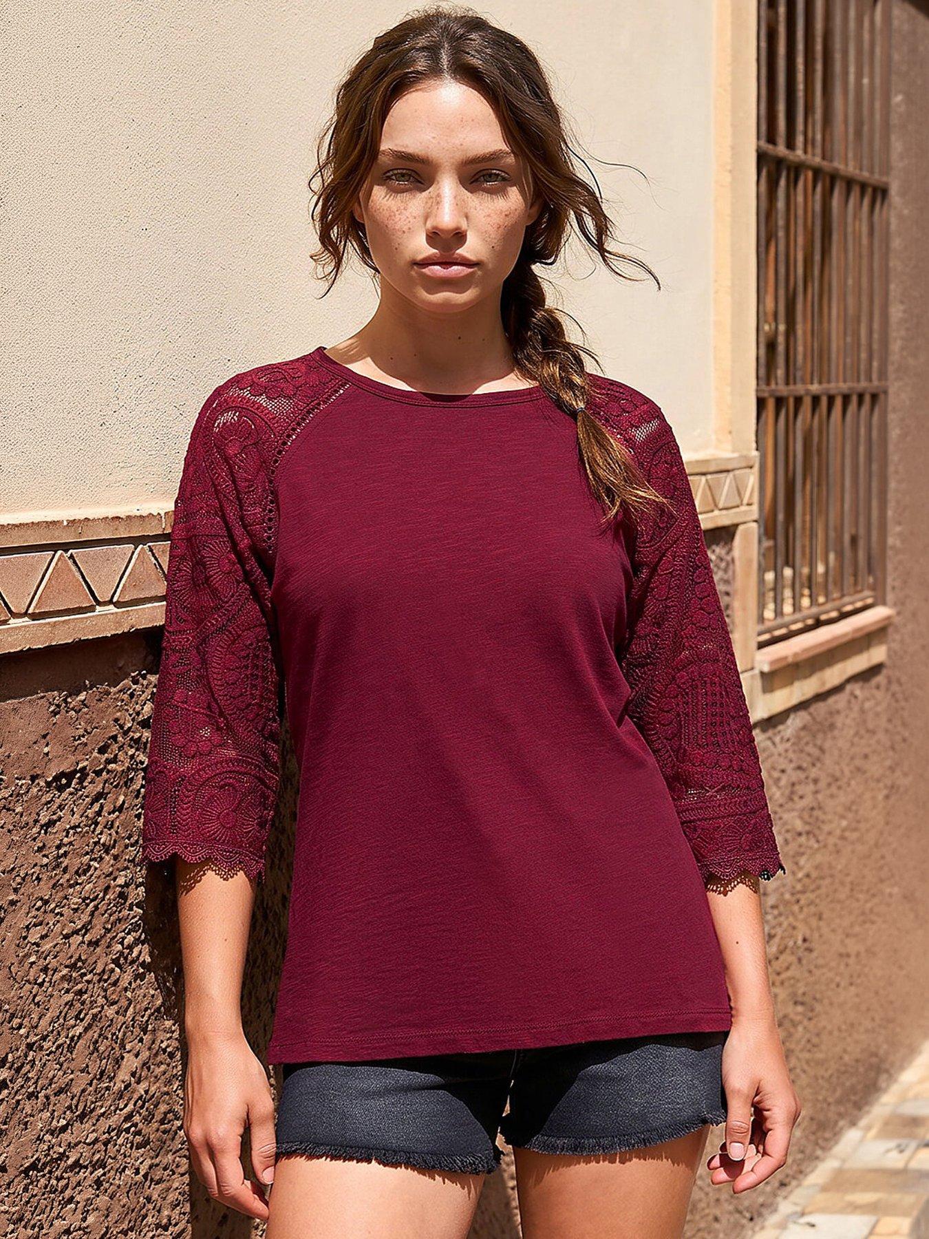 Roman Women's Red Petite Contrast Sleeve Top - Image 3