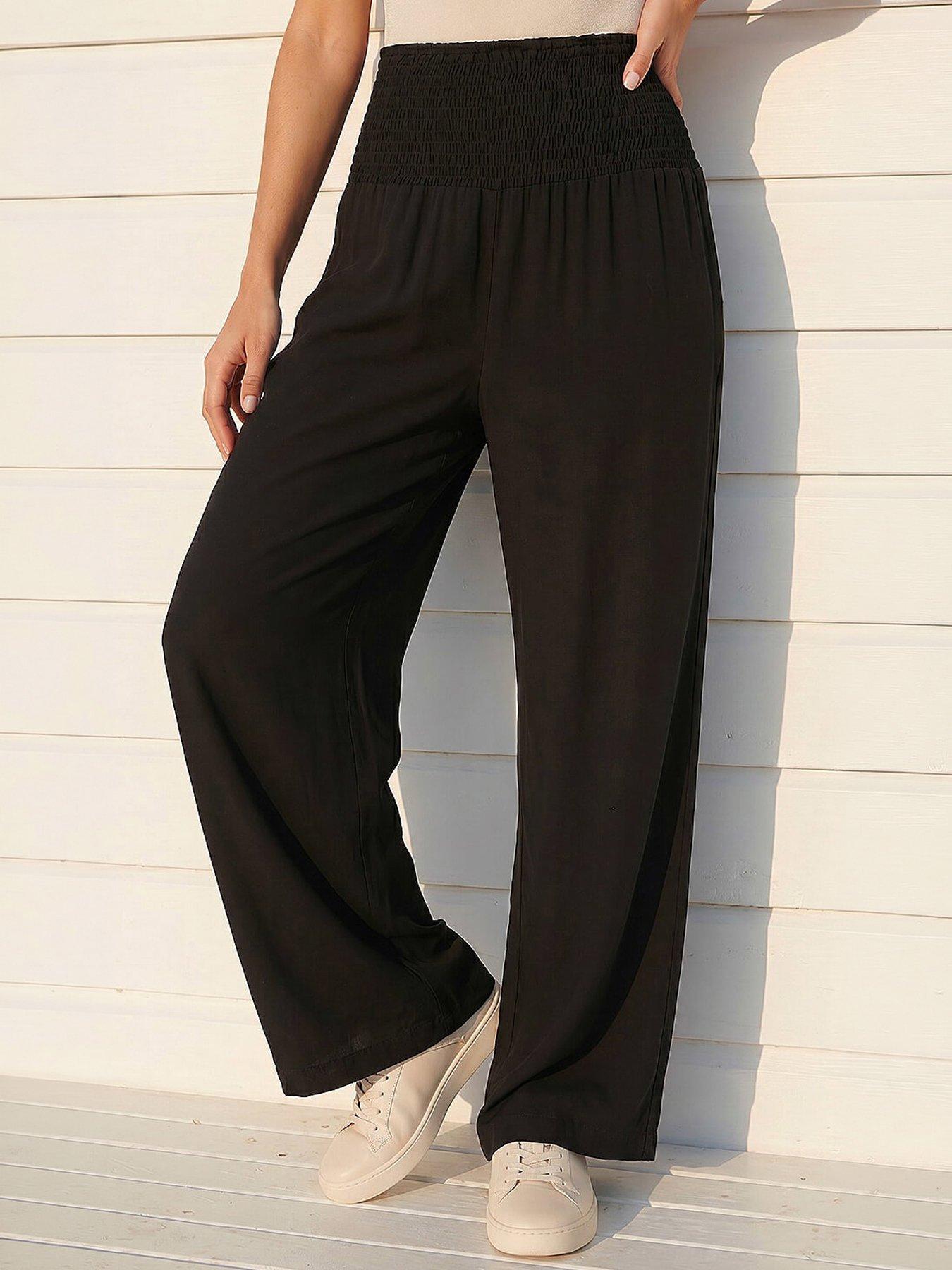 Roman Shirred Trouser, Black, Size 18, Women