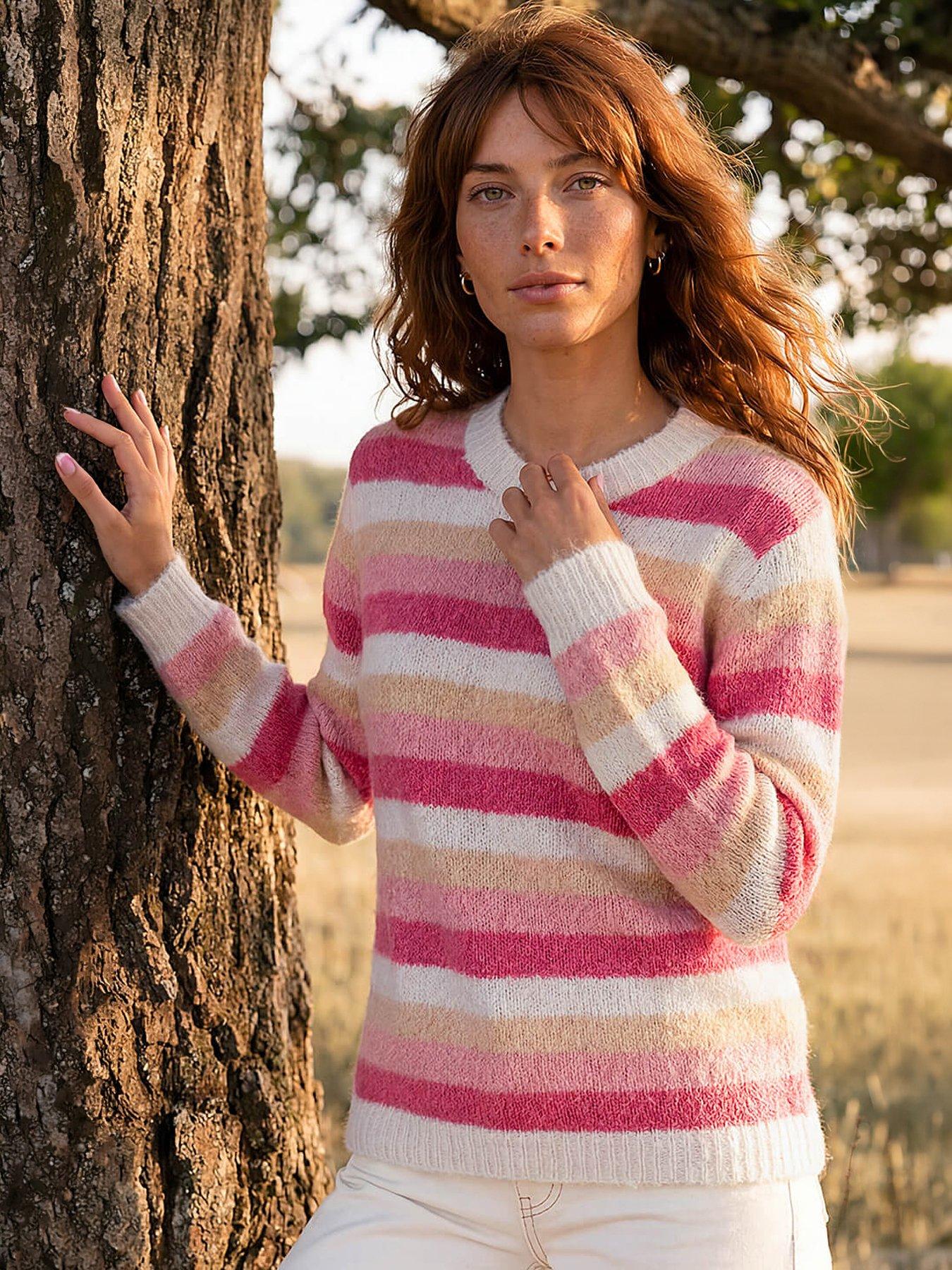 Roman Women's Pink Stripe Soft Knit Jumper In Size 14 - Image 8