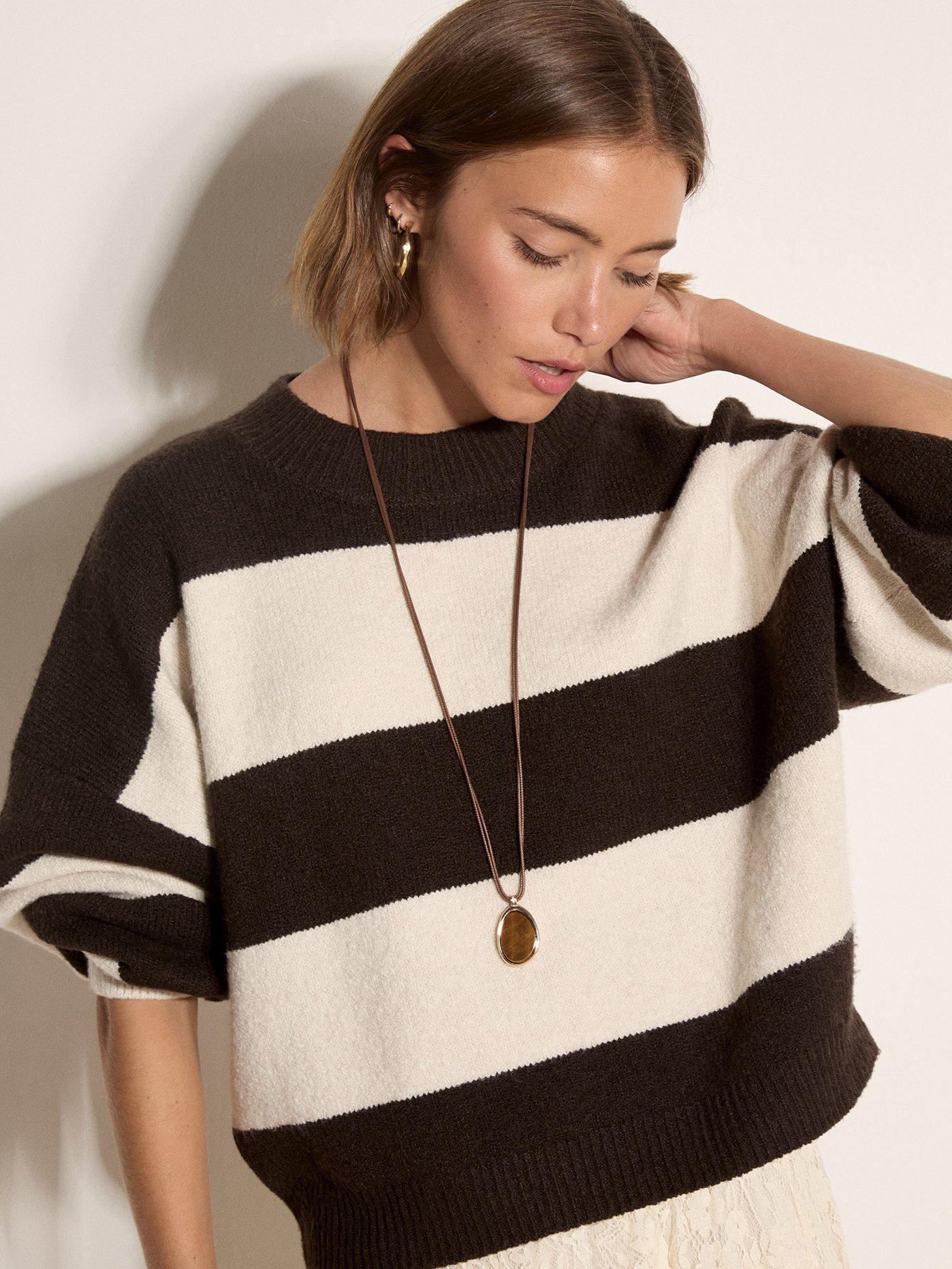 Image 1 of 4 of Apricot Womens Big Stripe Oversized Jumper - Brown