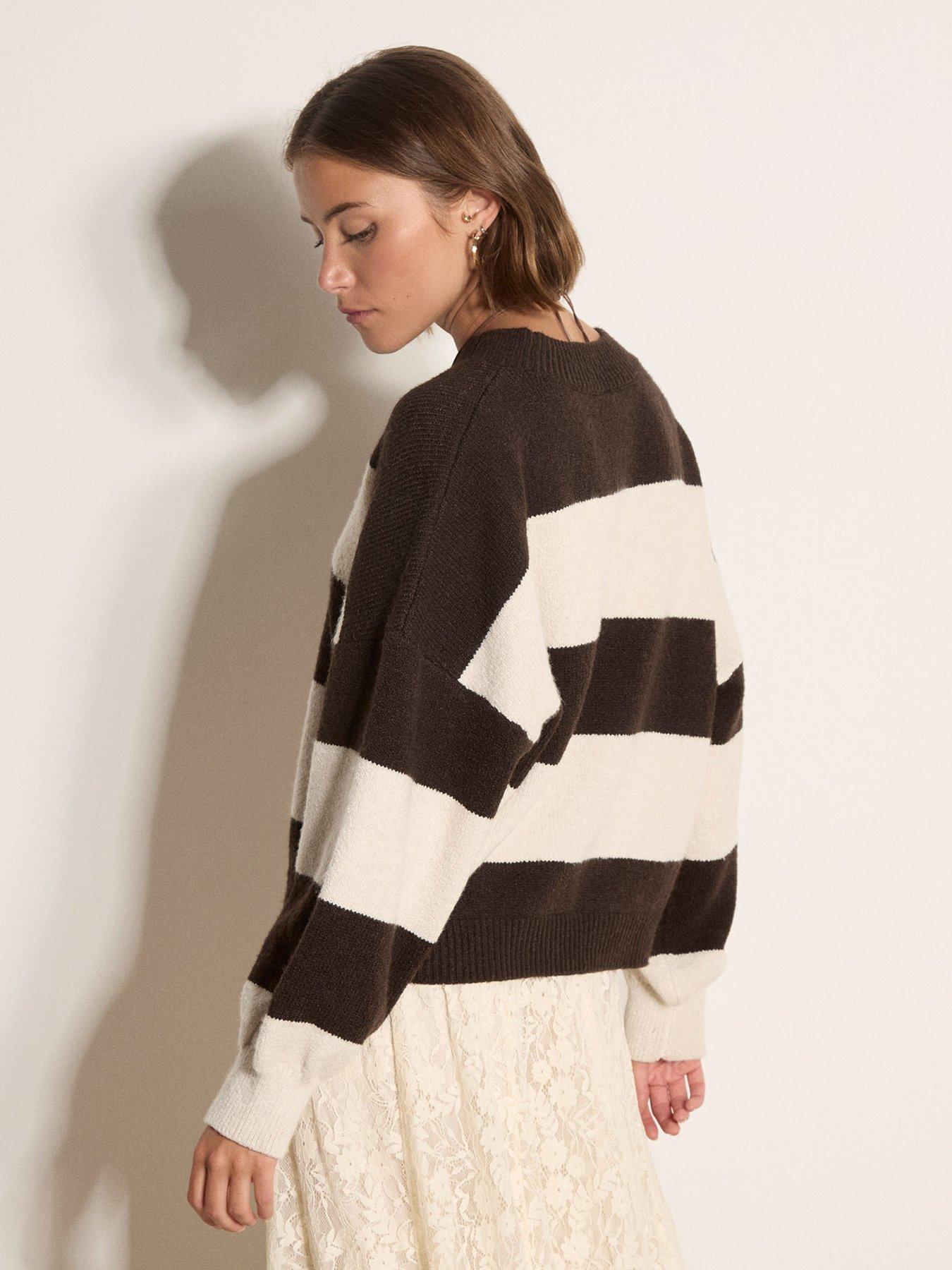 Image 2 of 4 of Apricot Womens Big Stripe Oversized Jumper - Brown