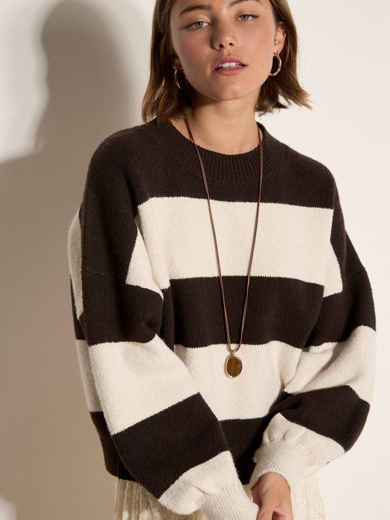 Image 4 of 4 of Apricot Womens Big Stripe Oversized Jumper - Brown