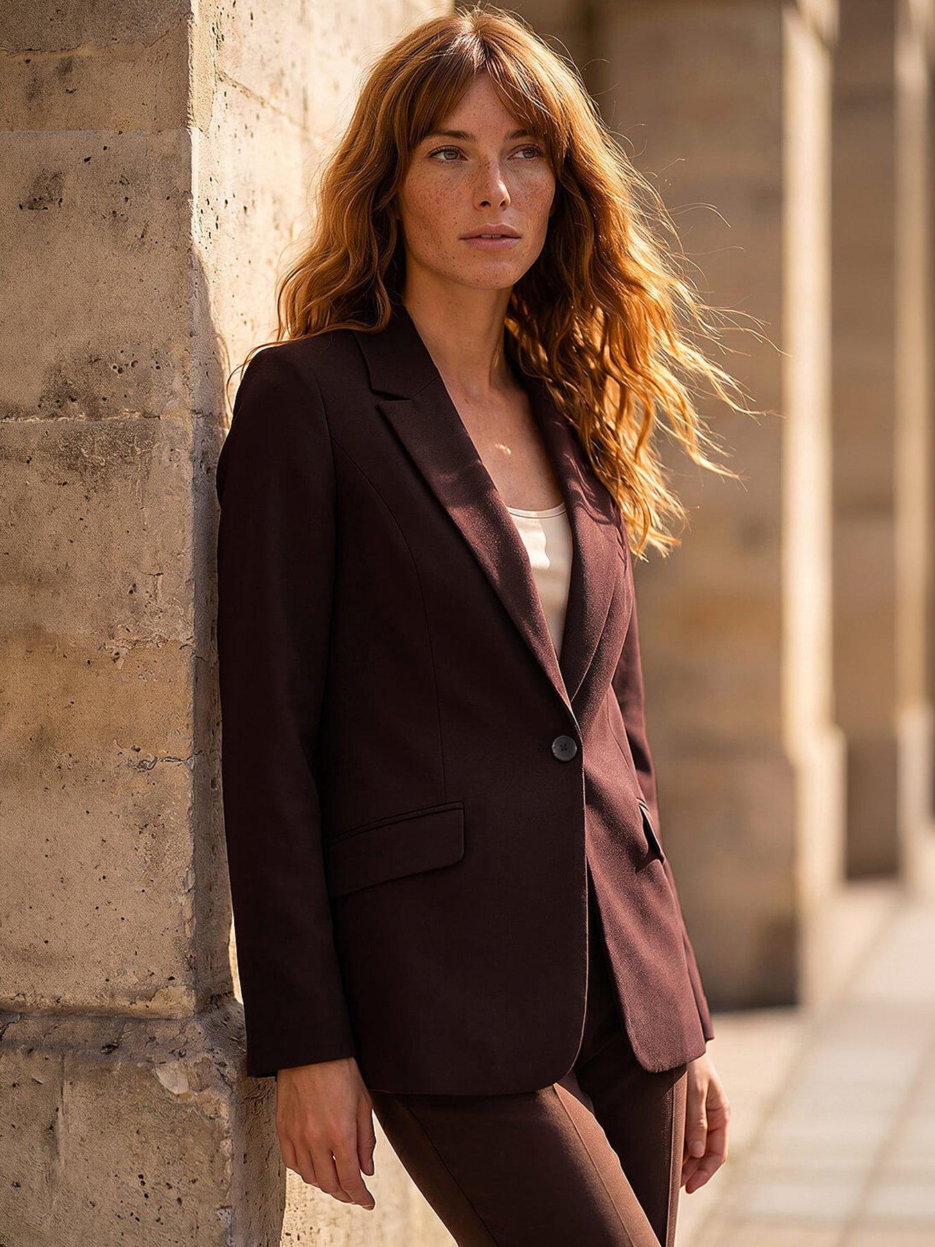Roman Single Breasted Blazer, Brown, Size 10, Women