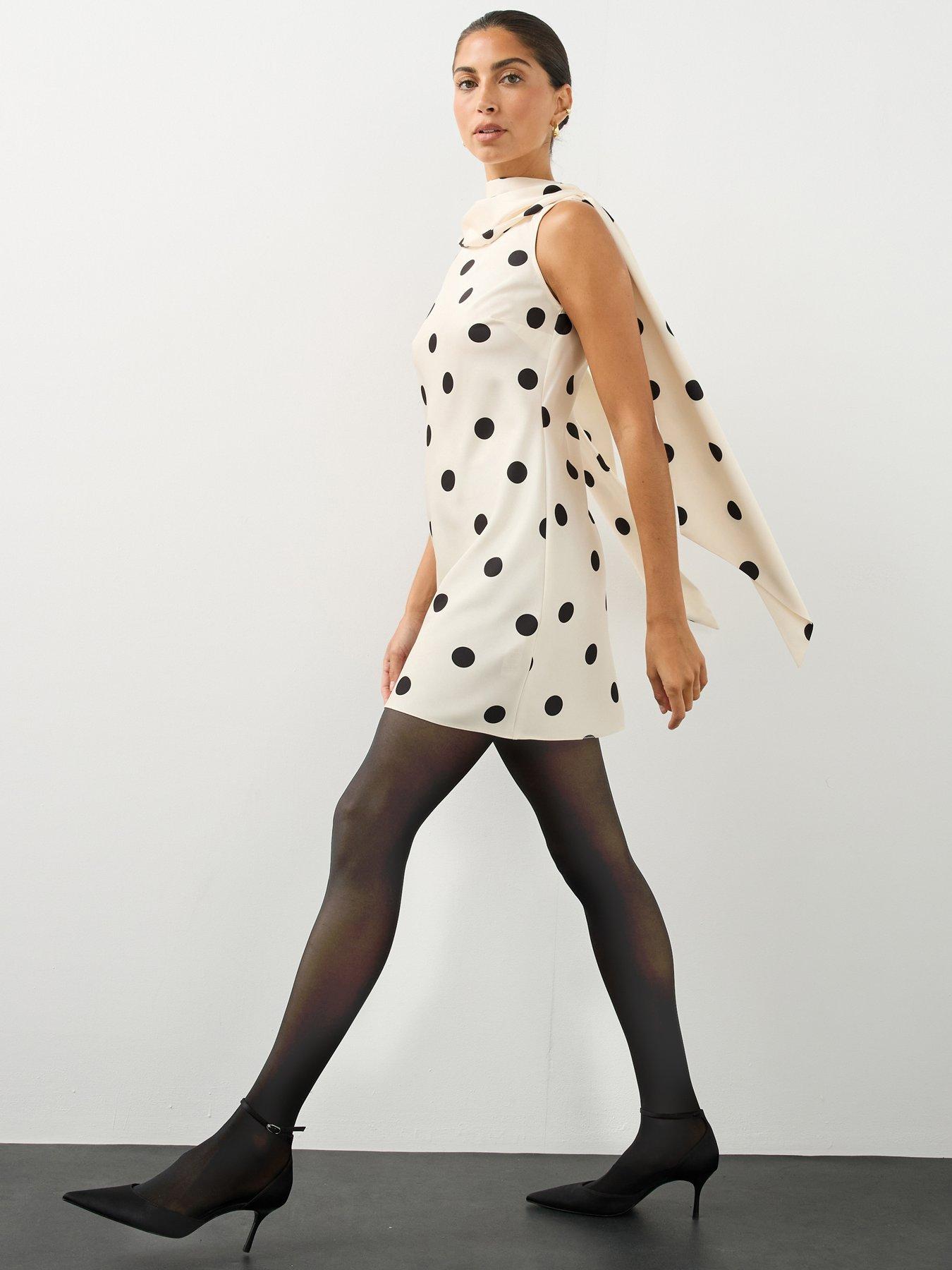 Image 1 of 6 of The Very Collection Womens Scarf Drape Polka Dot Mini Shift Dress - Print