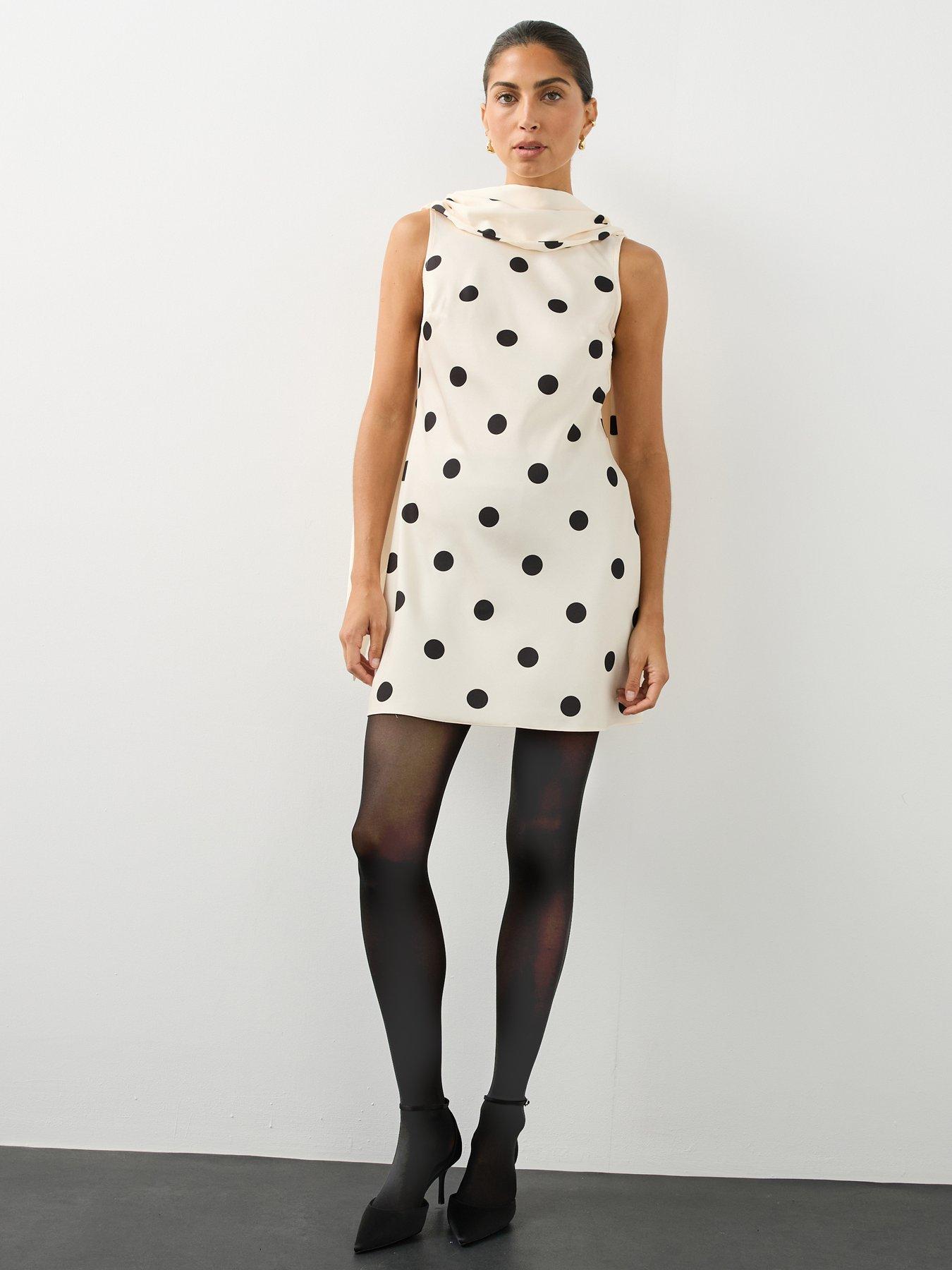Image 5 of 6 of The Very Collection Womens Scarf Drape Polka Dot Mini Shift Dress - Print