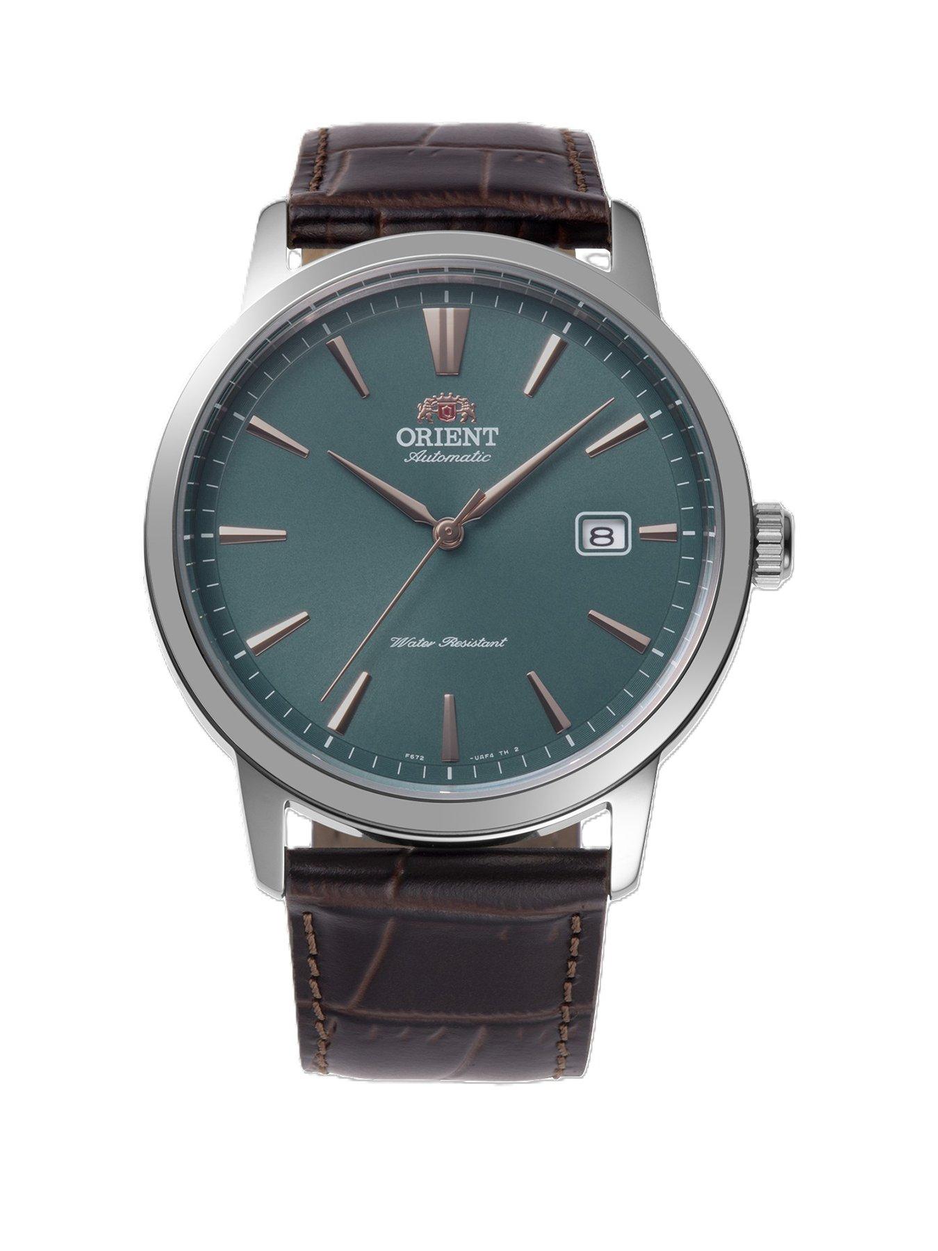 Image 1 of 4 of Orient Classic Green Dial Rose Gold Batons Steel Brown Leather strap